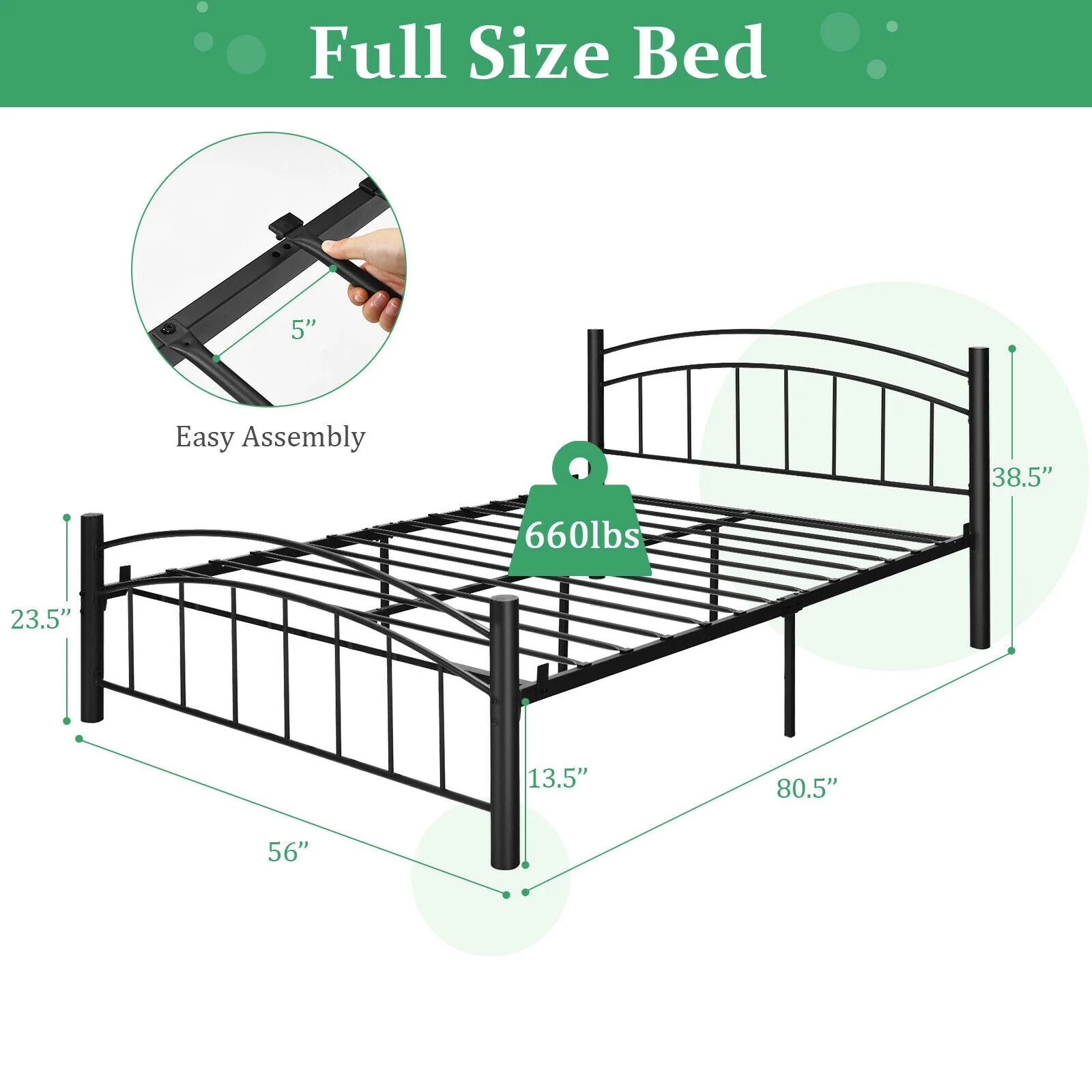 Modern Platform Bed With Headboard, Full Size, Black - Image 6