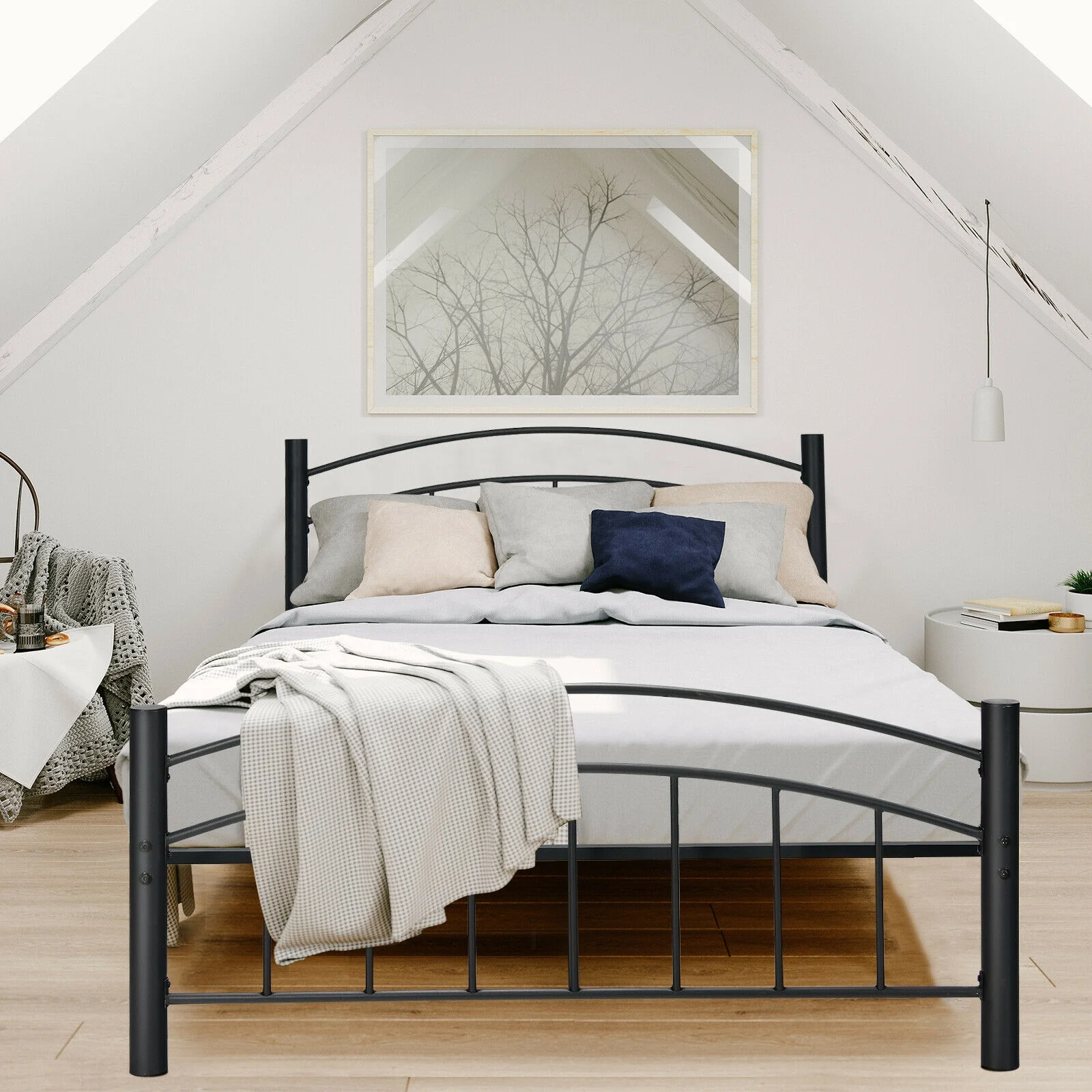 Modern Platform Bed With Headboard, Full Size, Black - Image 7