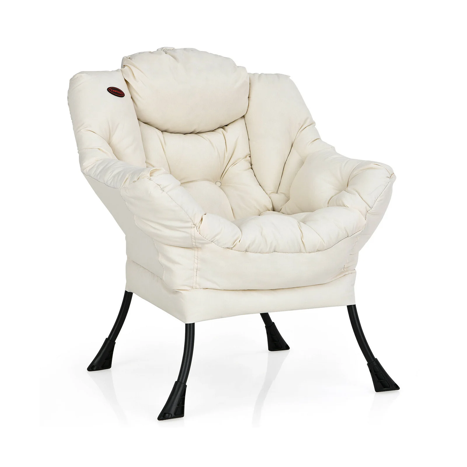 Modern Polyester Fabric Lazy Chair, Steel Frame, Side Pocket, Beige - Image 4