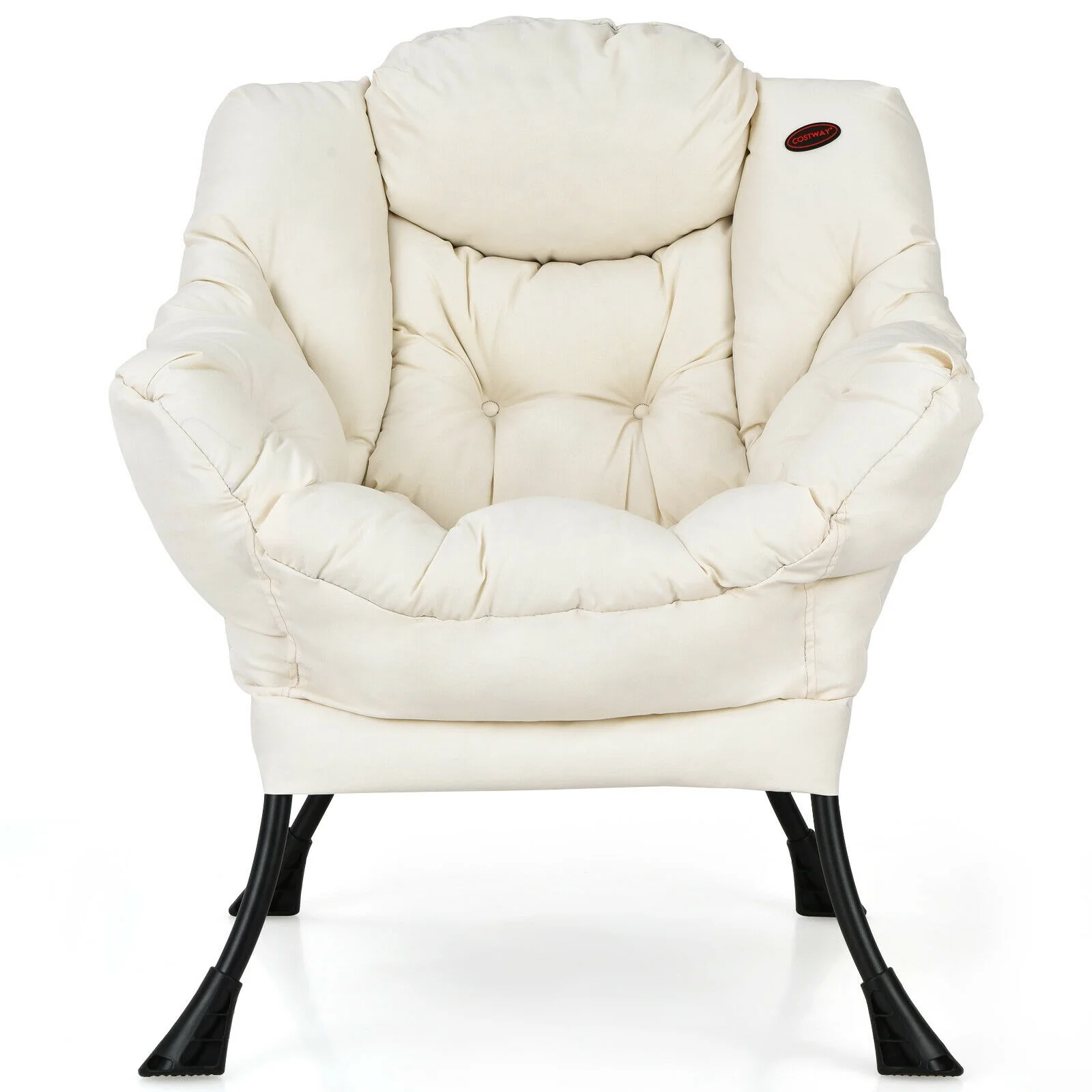 Modern Polyester Fabric Lazy Chair, Steel Frame, Side Pocket, Beige - Image 5