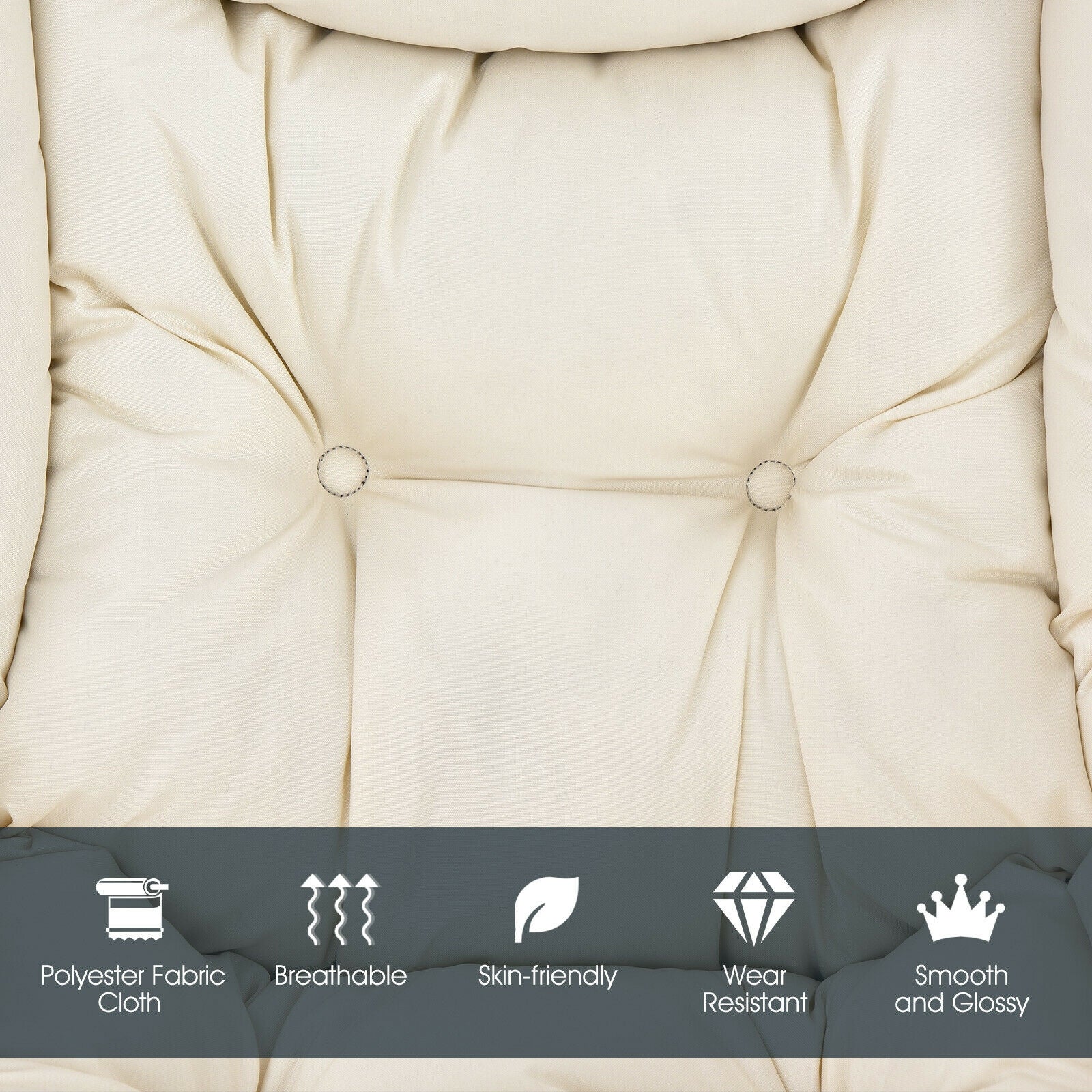 Modern Polyester Fabric Lazy Chair, Steel Frame, Side Pocket, Beige - Image 9