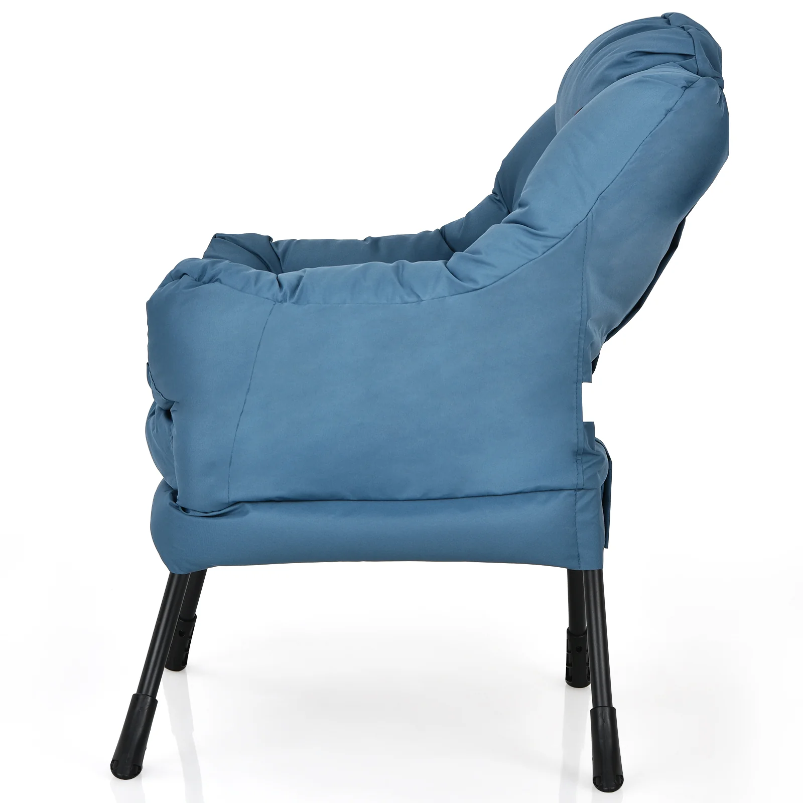 Modern Polyester Fabric Lazy Chair, Steel Frame, Side Pocket, Navy - Image 10