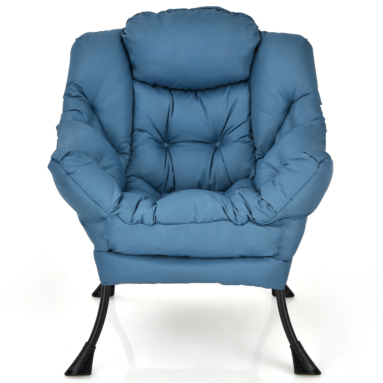 Modern Polyester Fabric Lazy Chair, Steel Frame, Side Pocket, Navy - Image 5