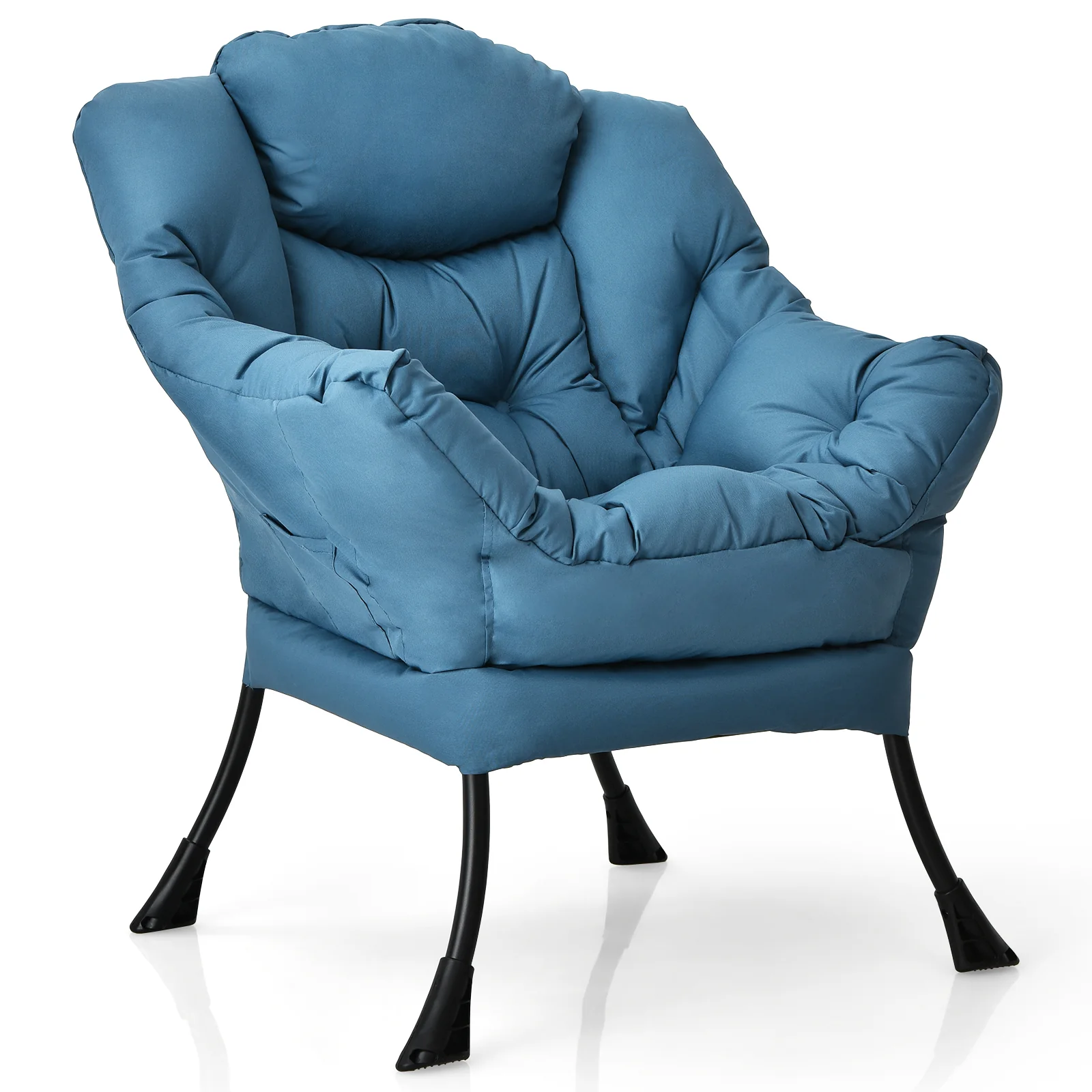 Modern Polyester Fabric Lazy Chair, Steel Frame, Side Pocket, Navy - Image 9