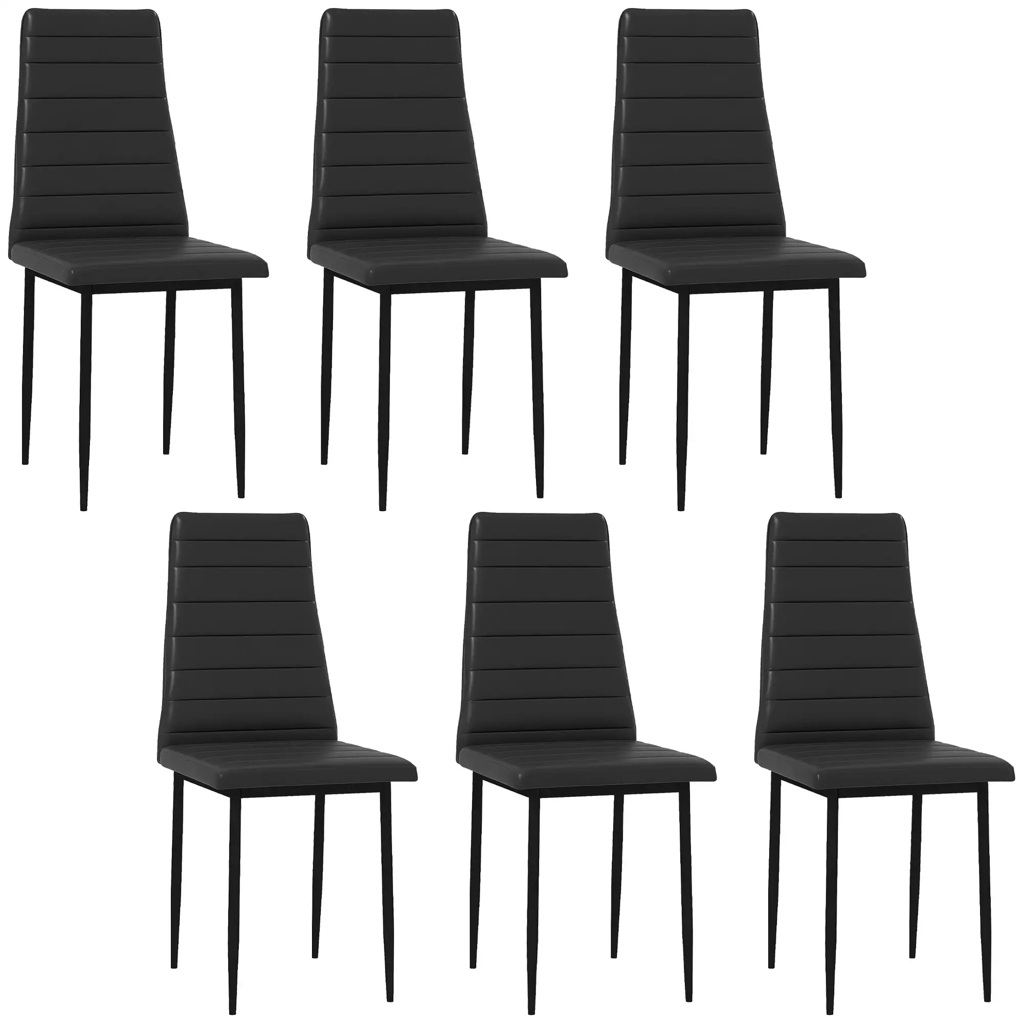 Modern PU Leather Dining Chairs, Set of 6, Metal Legs, Black
