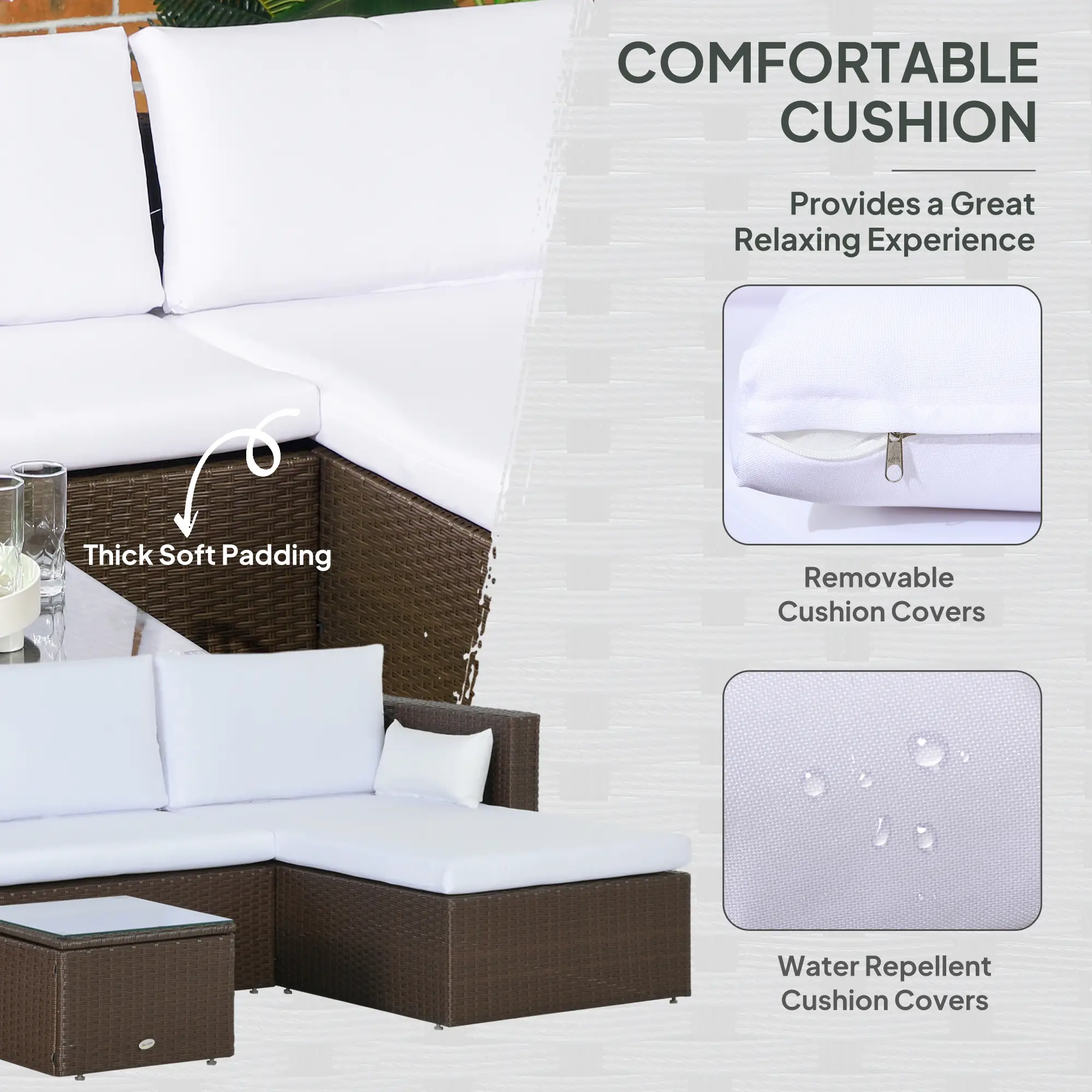 Modern Rattan Sofa Set, 3pcs, Wicker Patio Furniture with Coffee Table - Image 5