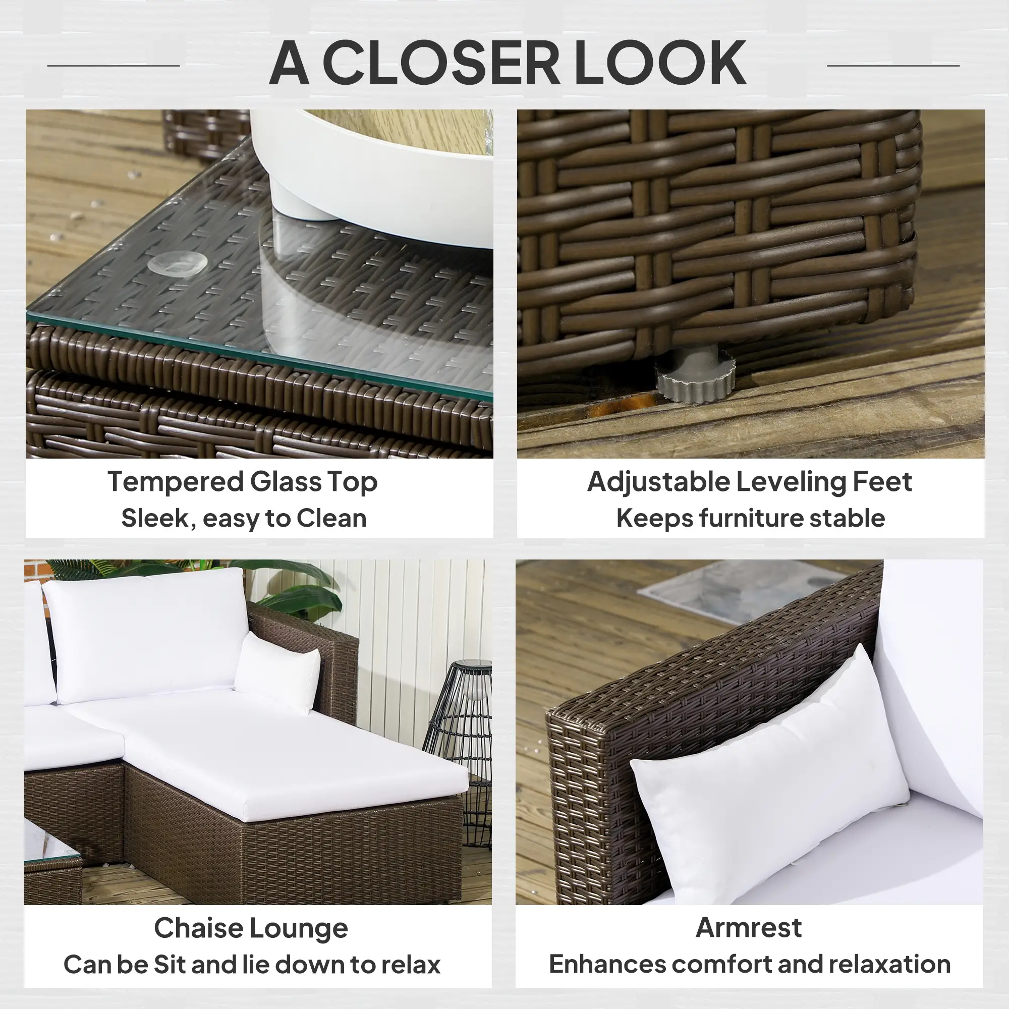 Modern Rattan Sofa Set, 3pcs, Wicker Patio Furniture with Coffee Table - Image 6