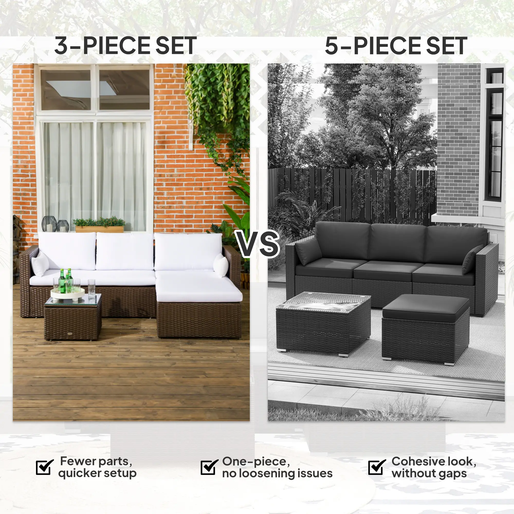 Modern Rattan Sofa Set, 3pcs, Wicker Patio Furniture with Coffee Table - Image 7