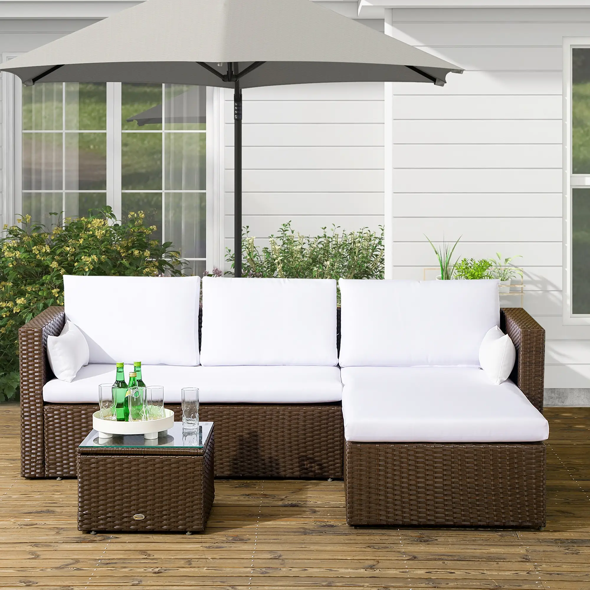 Modern Rattan Sofa Set, 3pcs, Wicker Patio Furniture with Coffee Table - Image 8