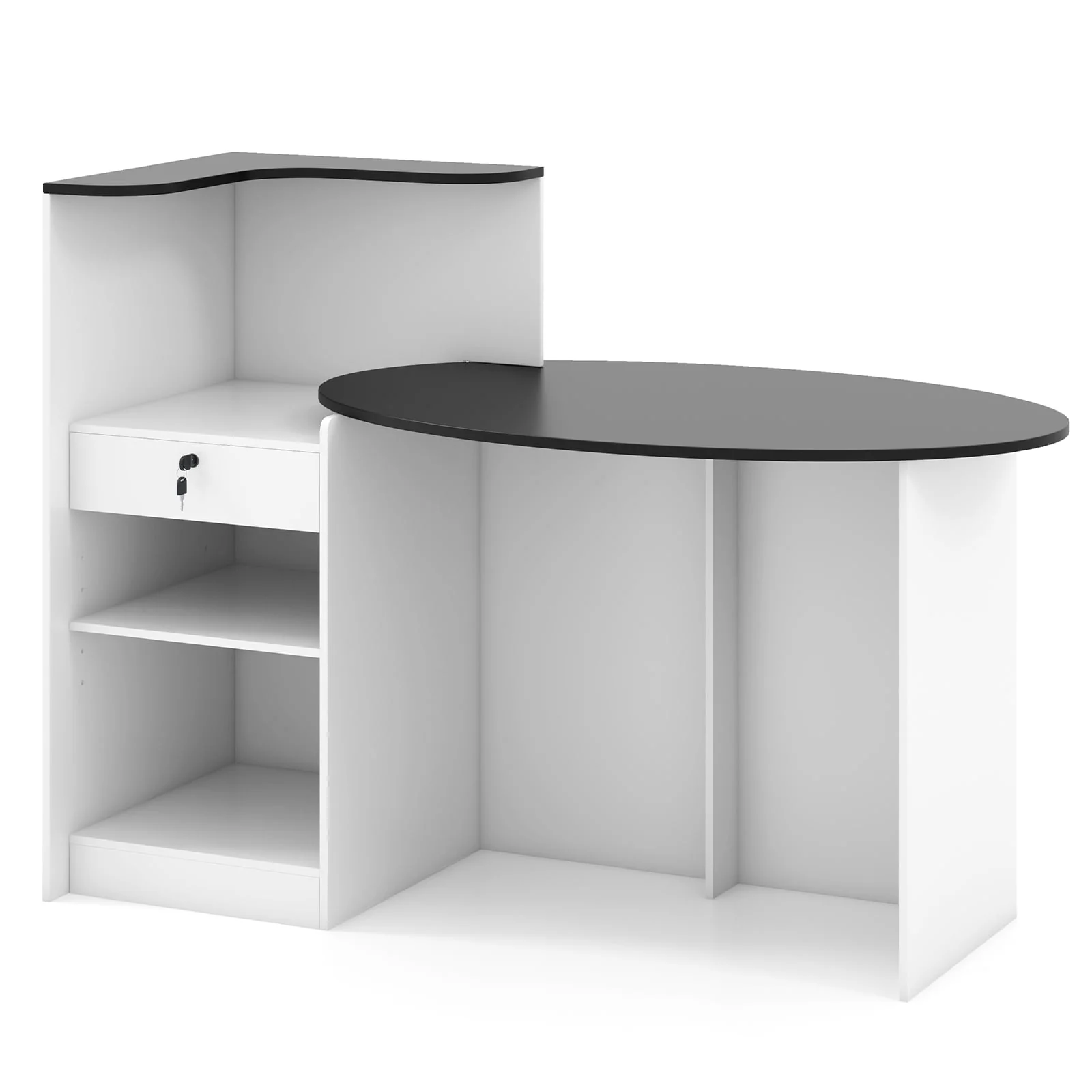 Modern Reception Desk, Oval Tabletop, Black