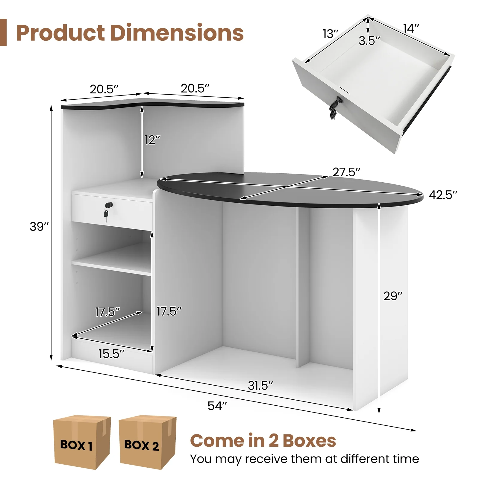 Modern Reception Desk, Oval Tabletop, Black - Image 6