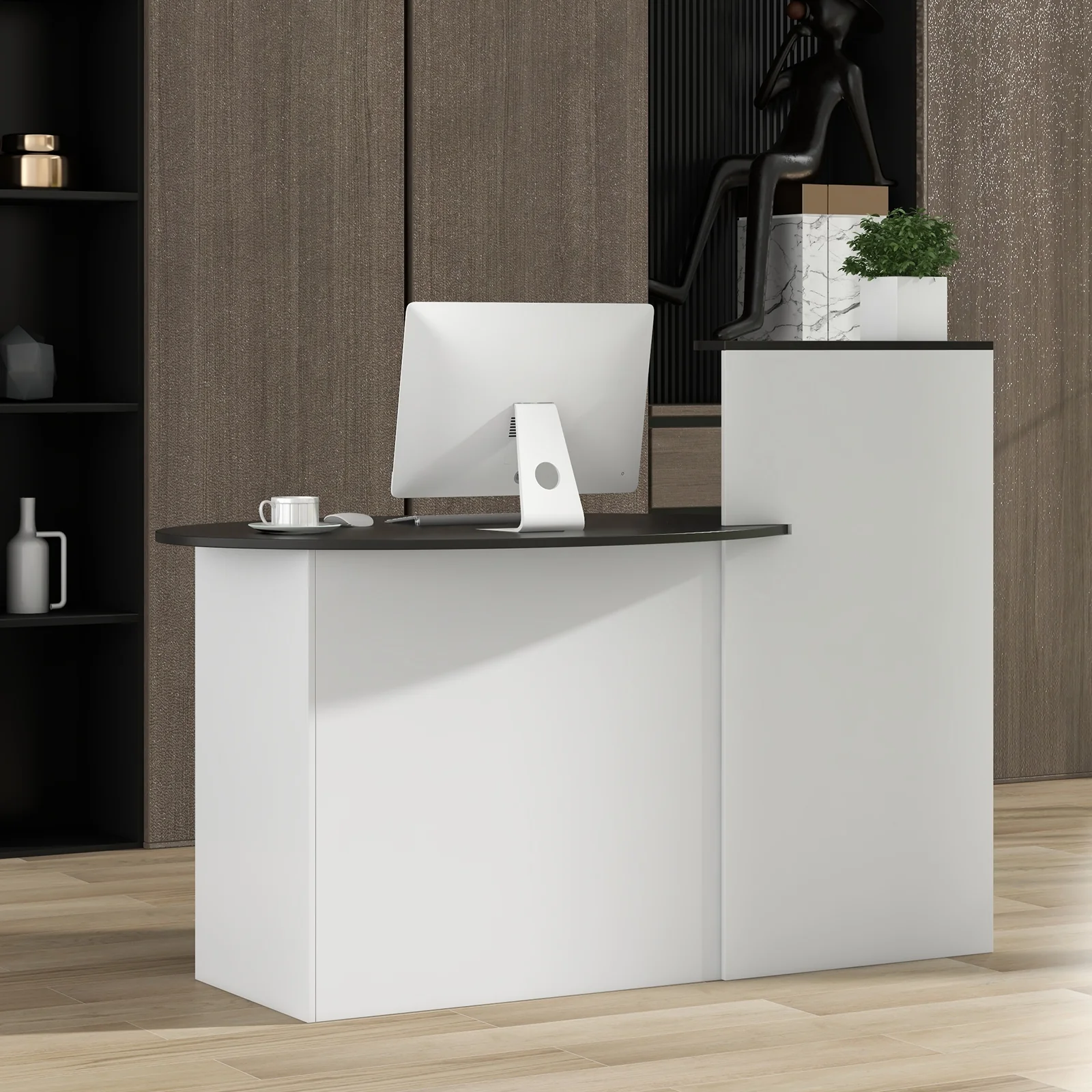 Modern Reception Desk, Oval Tabletop, Black - Image 7