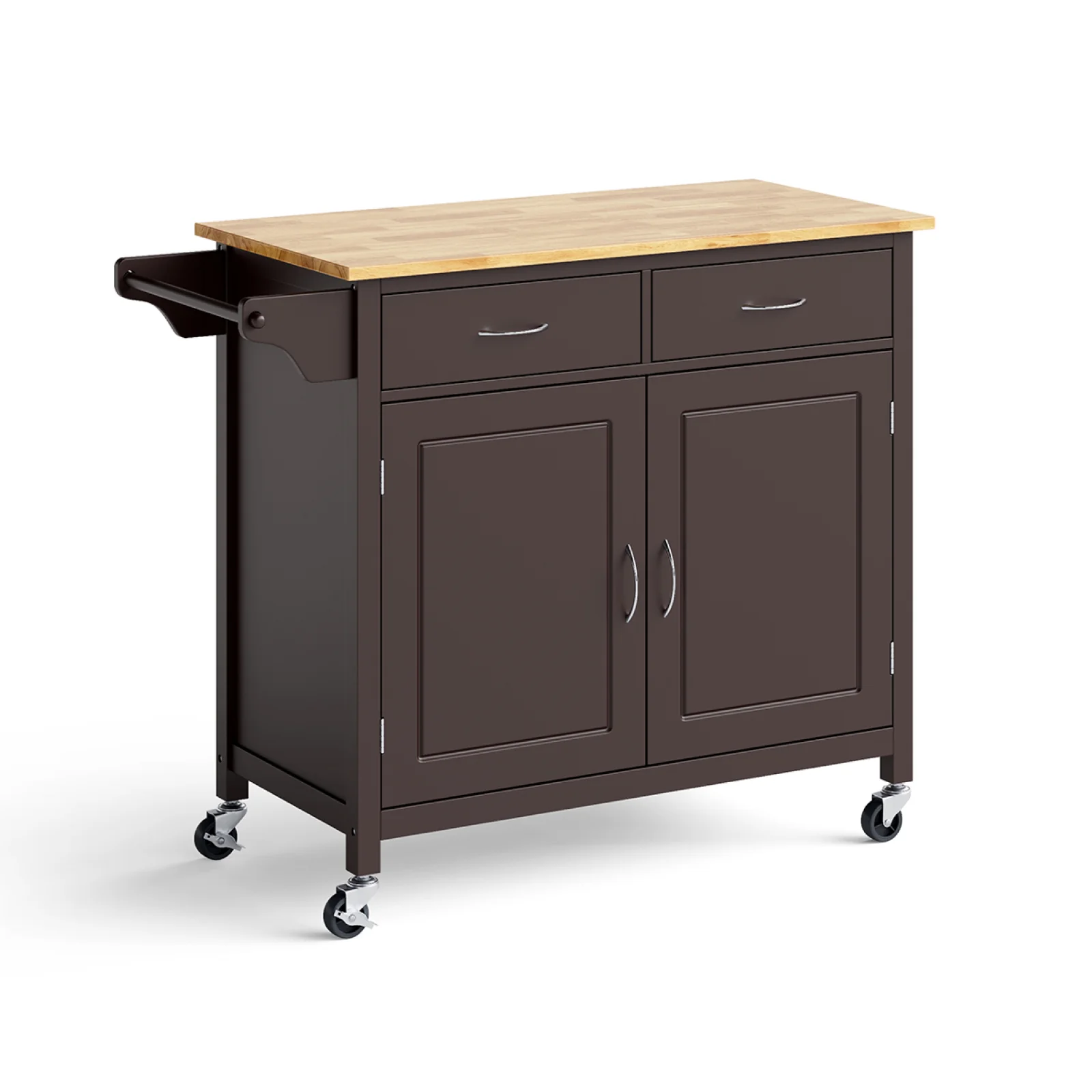 Modern Rolling Kitchen Cart Island, Wooden Top, Brown - Image 4