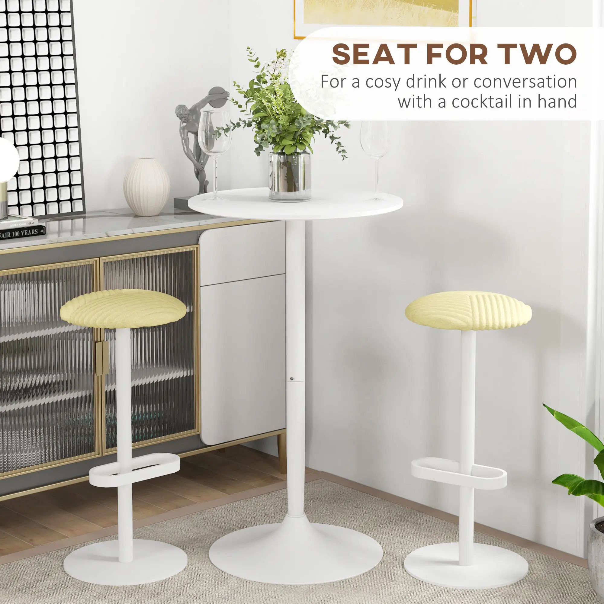 Modern Round High Top Bar Table, Steel Base, 2-Person, White - Image 4
