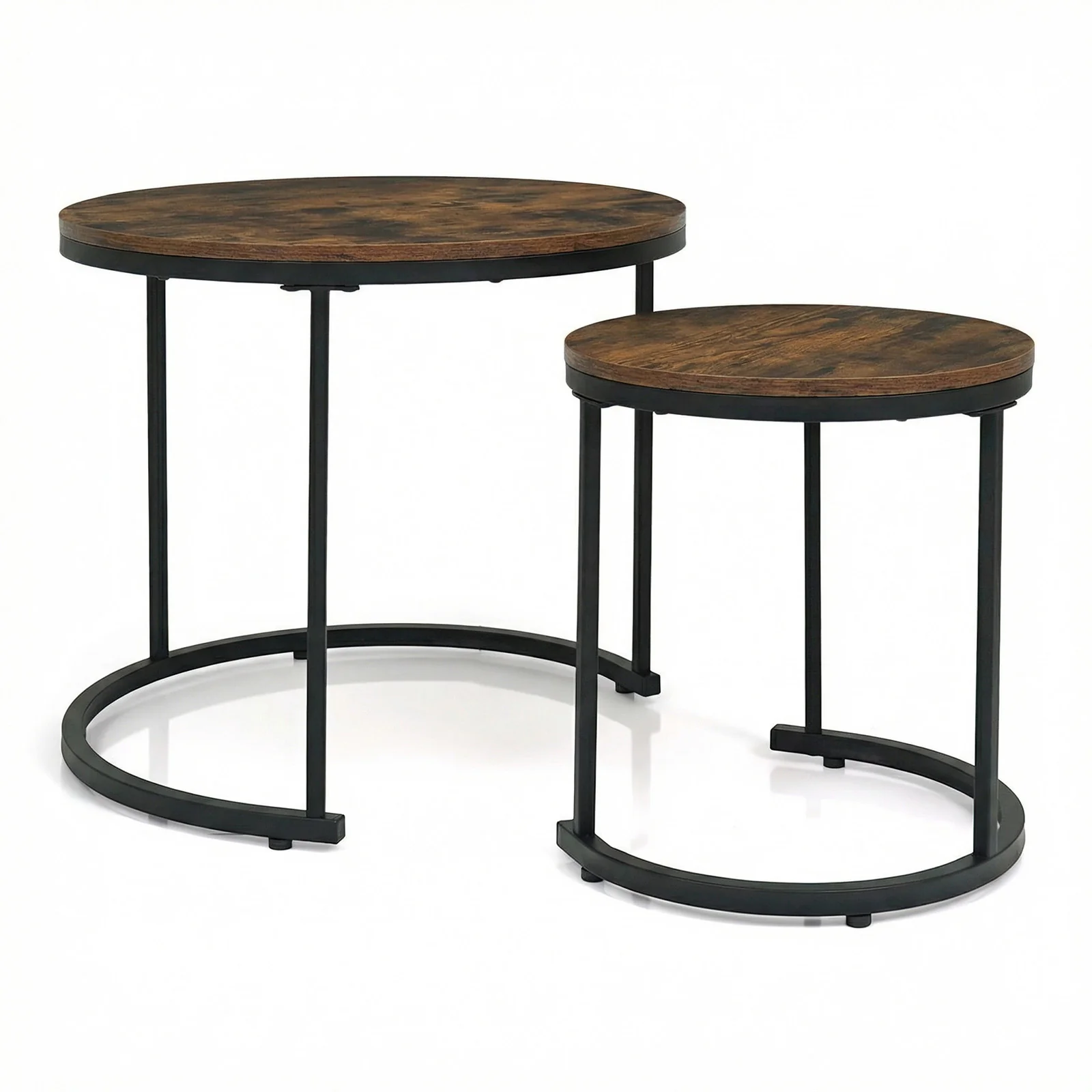 Modern Round Stacking Nesting Coffee Tables, Rustic Brown - Image 4