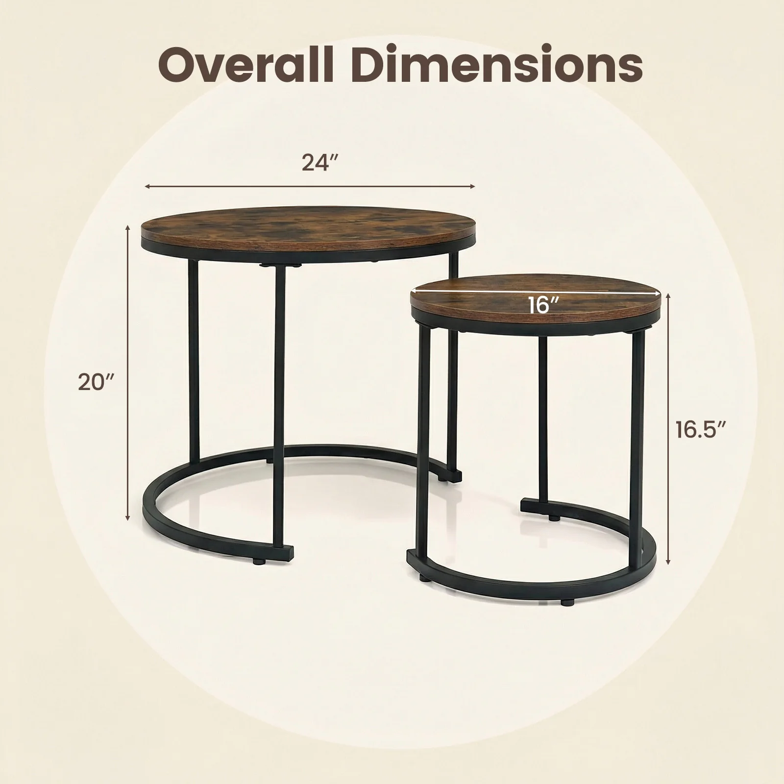 Modern Round Stacking Nesting Coffee Tables, Rustic Brown - Image 6