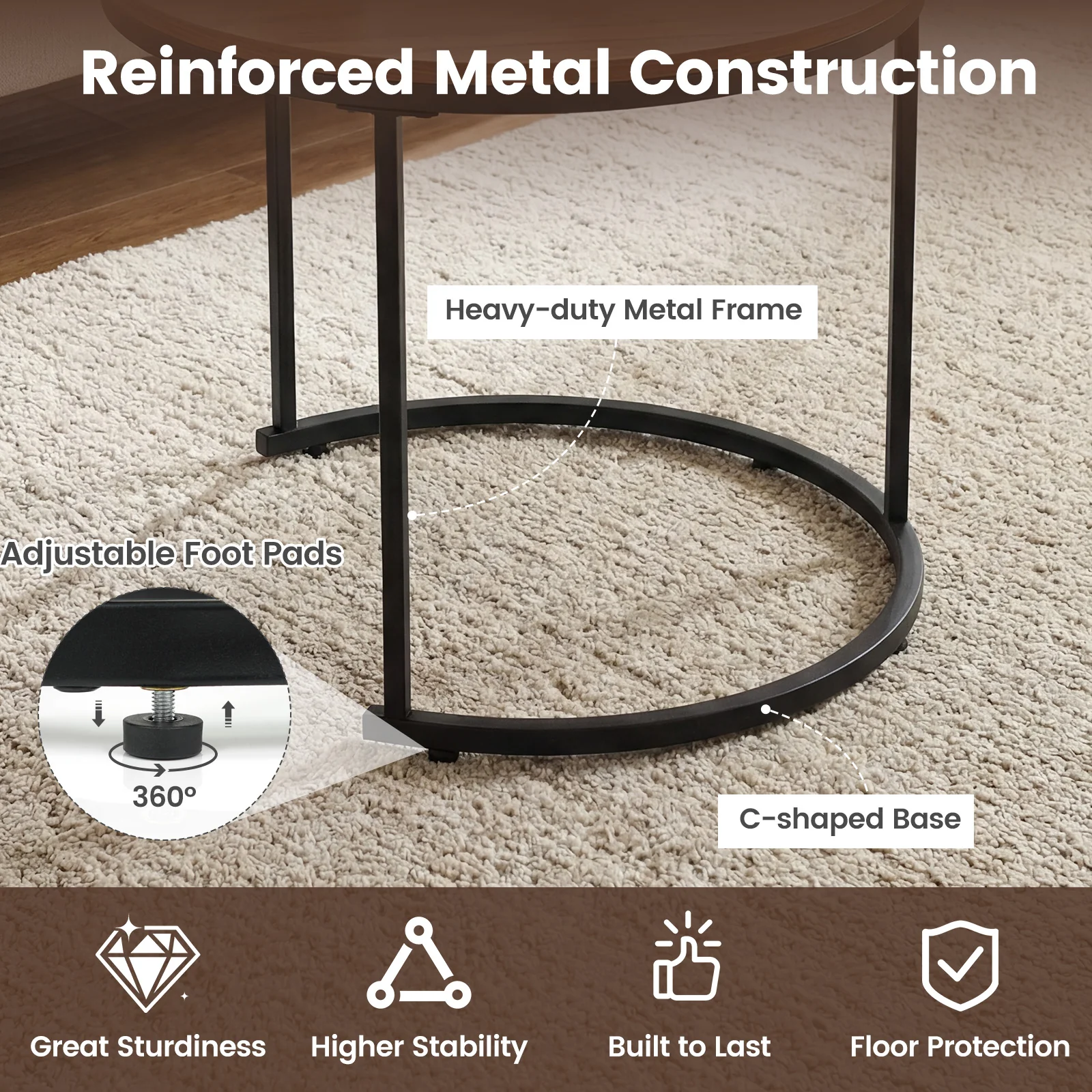 Modern Round Stacking Nesting Coffee Tables, Rustic Brown - Image 8