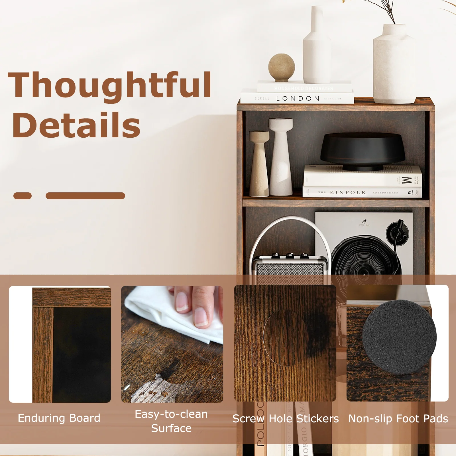 Modern Rustic 3 Open Shelf Bookcase, Display Cabinet, Brown - Image 10