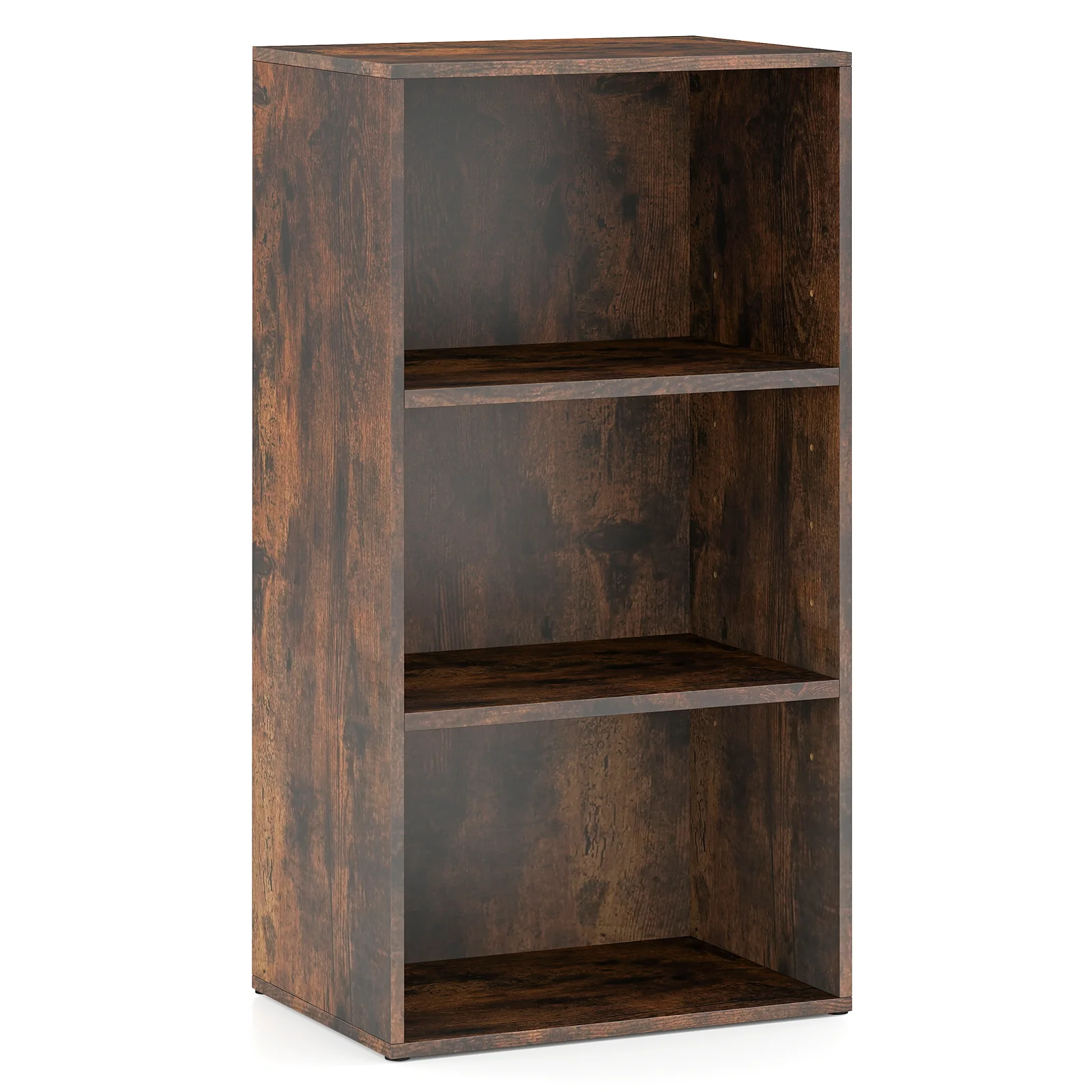 Modern Rustic 3 Open Shelf Bookcase, Display Cabinet, Brown - Image 5