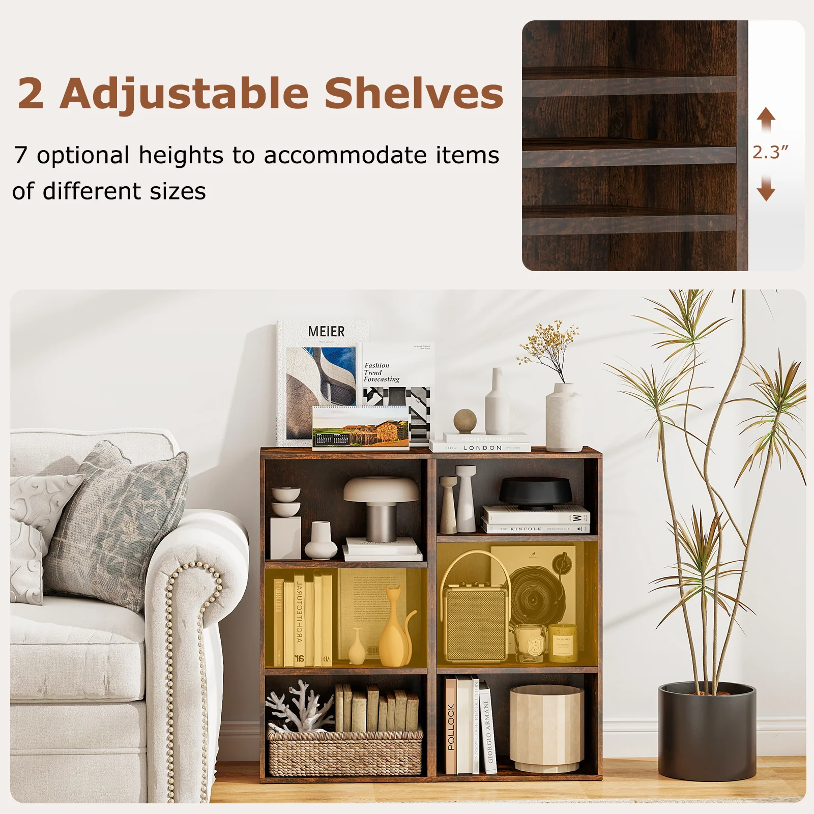 Modern Rustic 3 Open Shelf Bookcase, Display Cabinet, Brown - Image 7