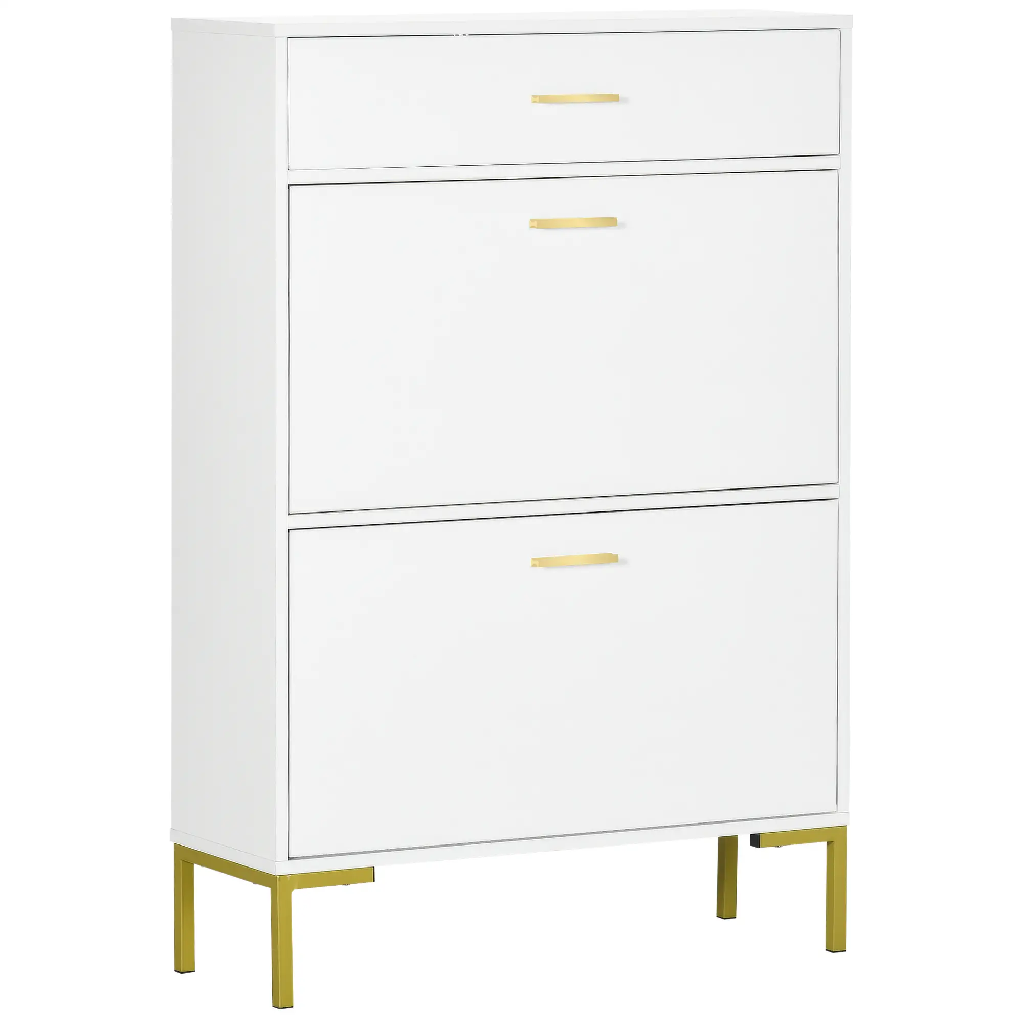 Modern Shoe Cabinet, 12 Pair Organizer, 2 Flip Doors, Adjustable Shelf, White