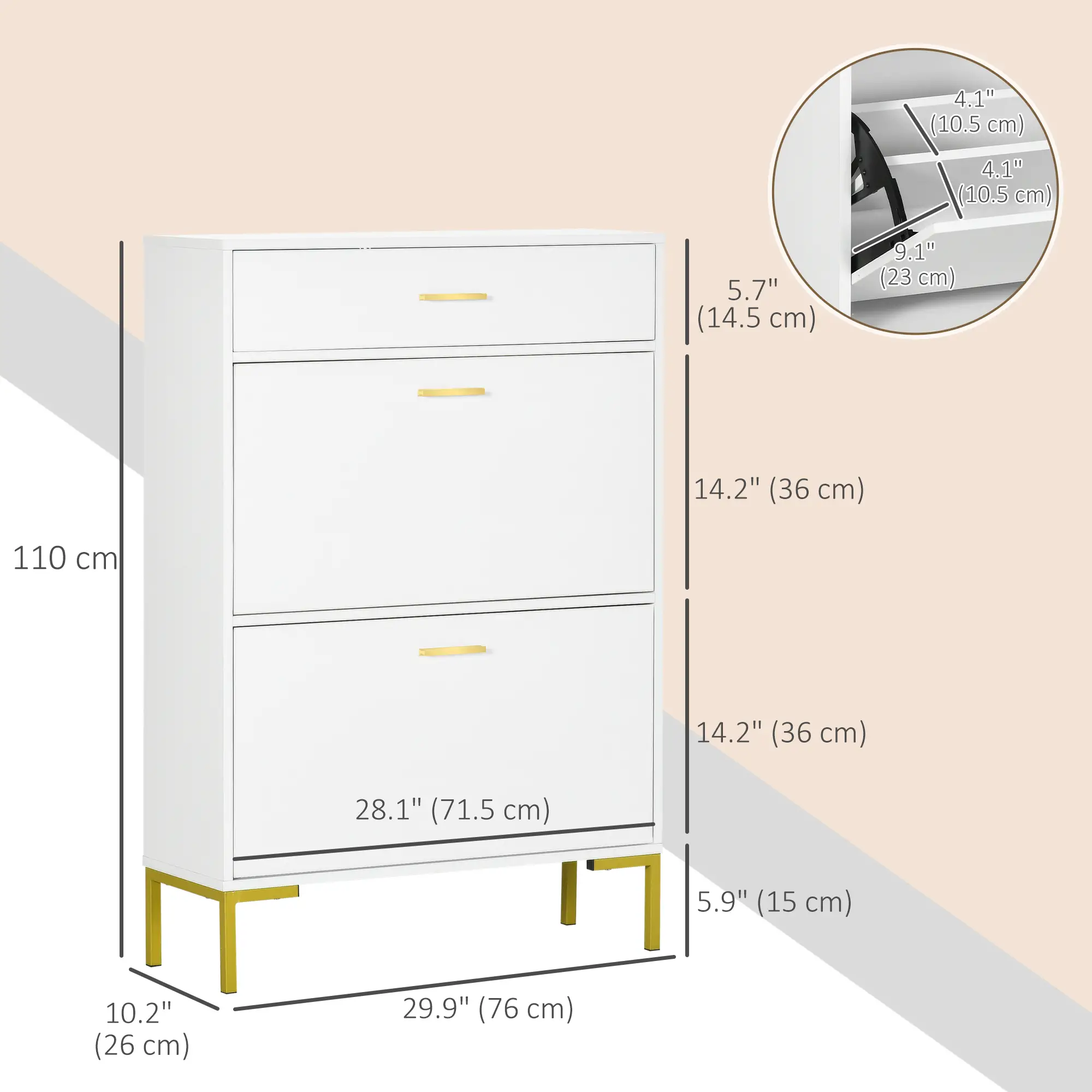 Modern Shoe Cabinet, 12 Pair Organizer, 2 Flip Doors, Adjustable Shelf, White - Image 3
