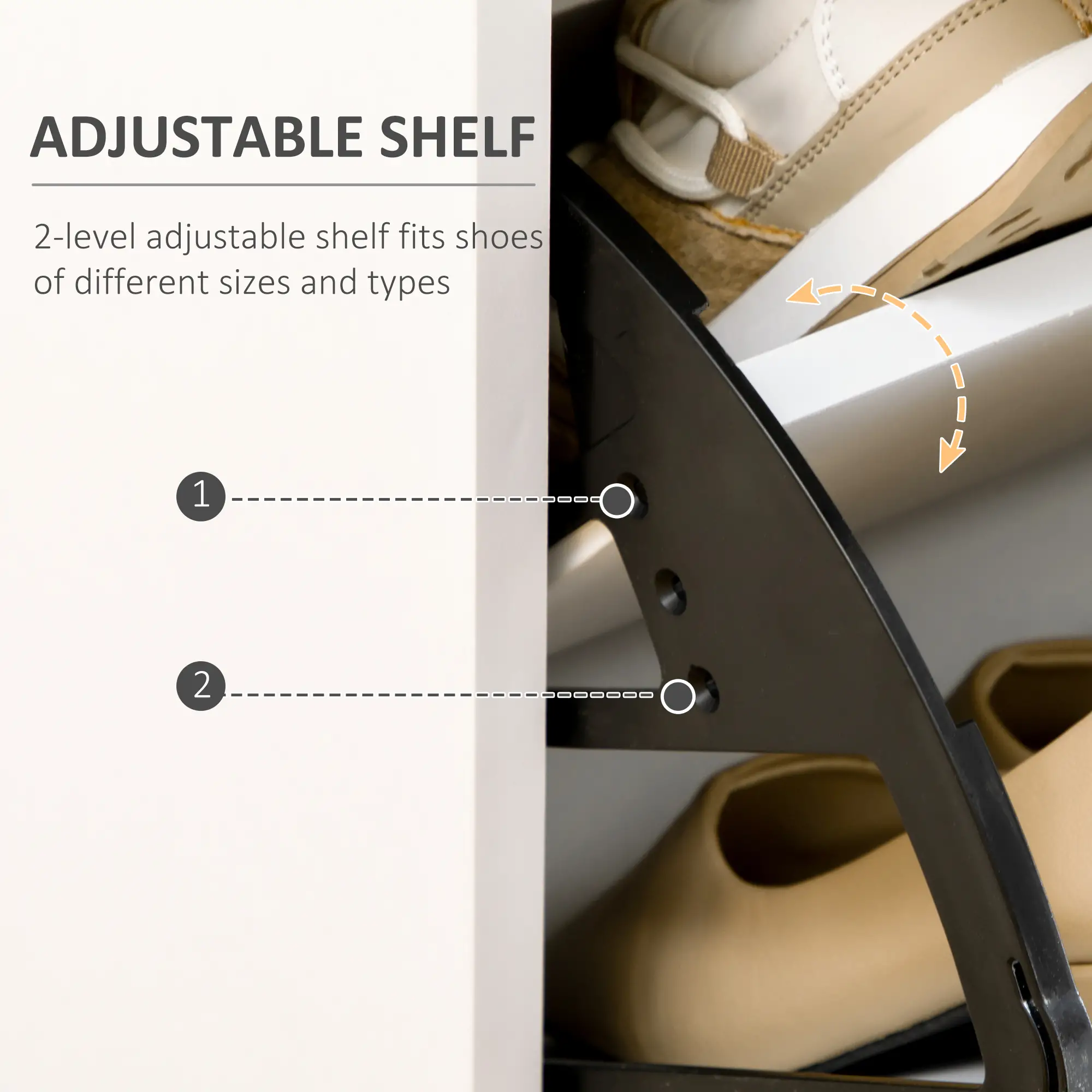 Modern Shoe Cabinet, 12 Pair Organizer, 2 Flip Doors, Adjustable Shelf, White - Image 5