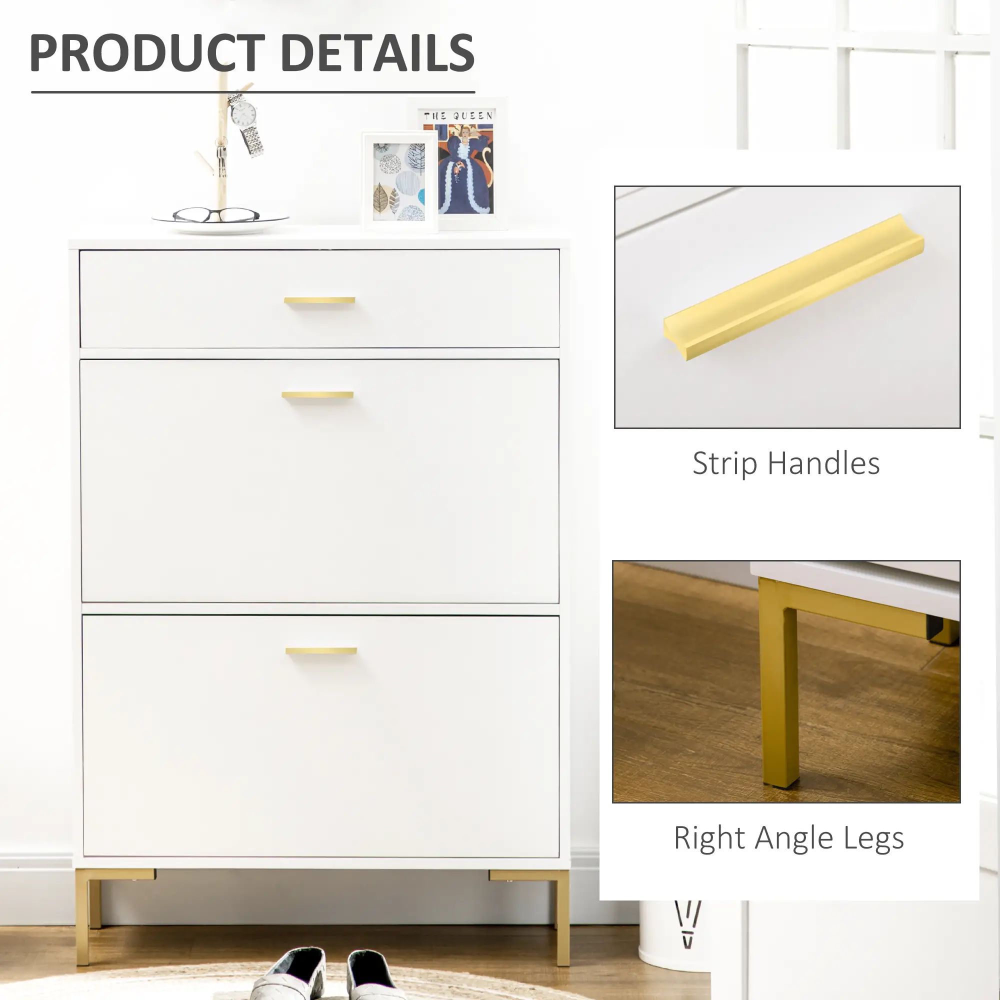 Modern Shoe Cabinet, 12 Pair Organizer, 2 Flip Doors, Adjustable Shelf, White - Image 7
