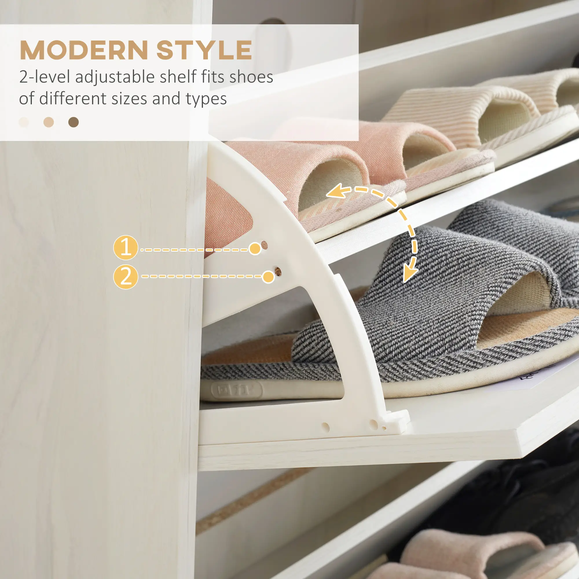 Modern Shoe Cabinet, 3 Flip Drawers, Adjustable Shelf, 12 Pair, White - Image 5