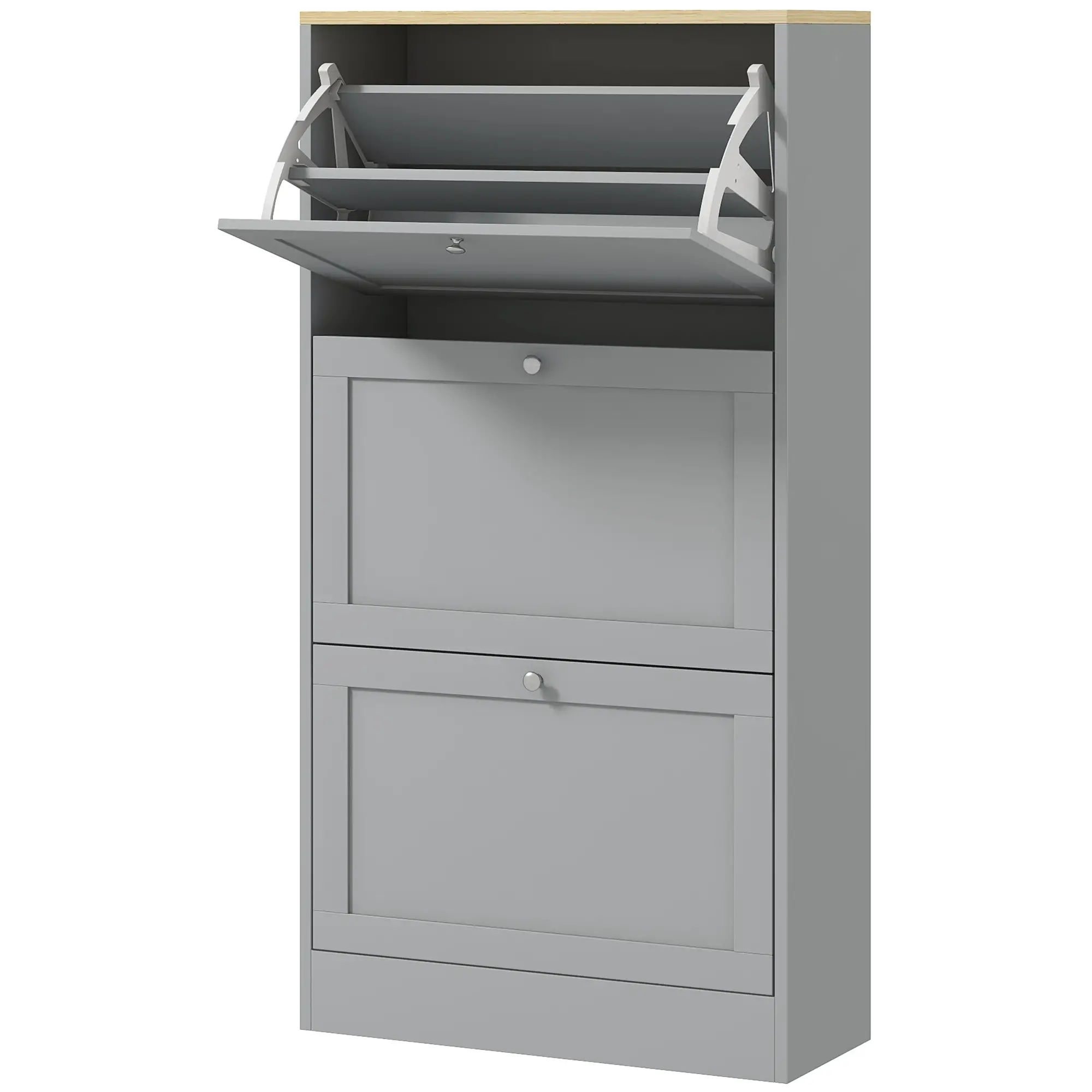Modern Shoe Storage, 3 Flip Drawers, Adjustable Shelves, 18 Pairs, Grey