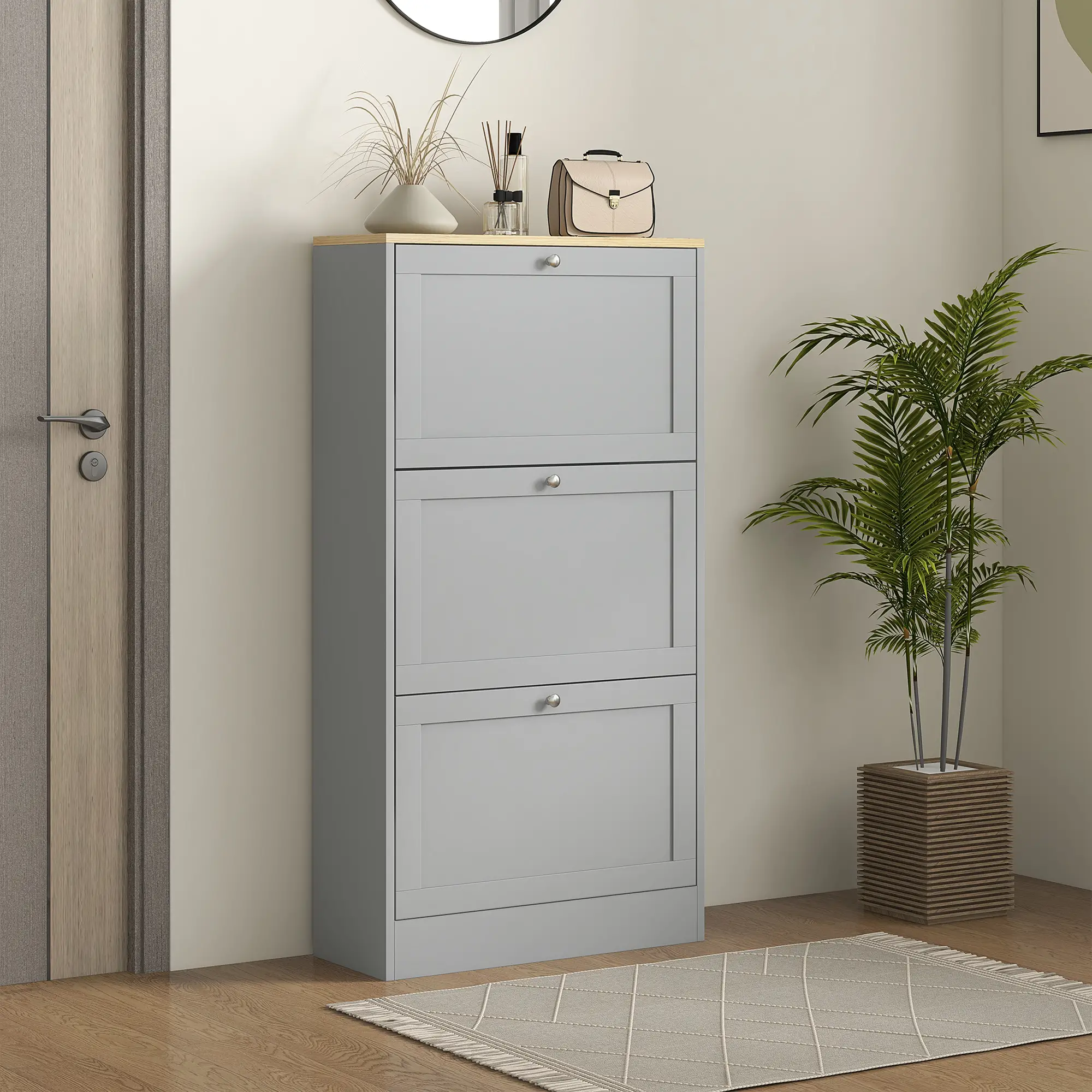 Modern Shoe Storage, 3 Flip Drawers, Adjustable Shelves, 18 Pairs, Grey - Image 8