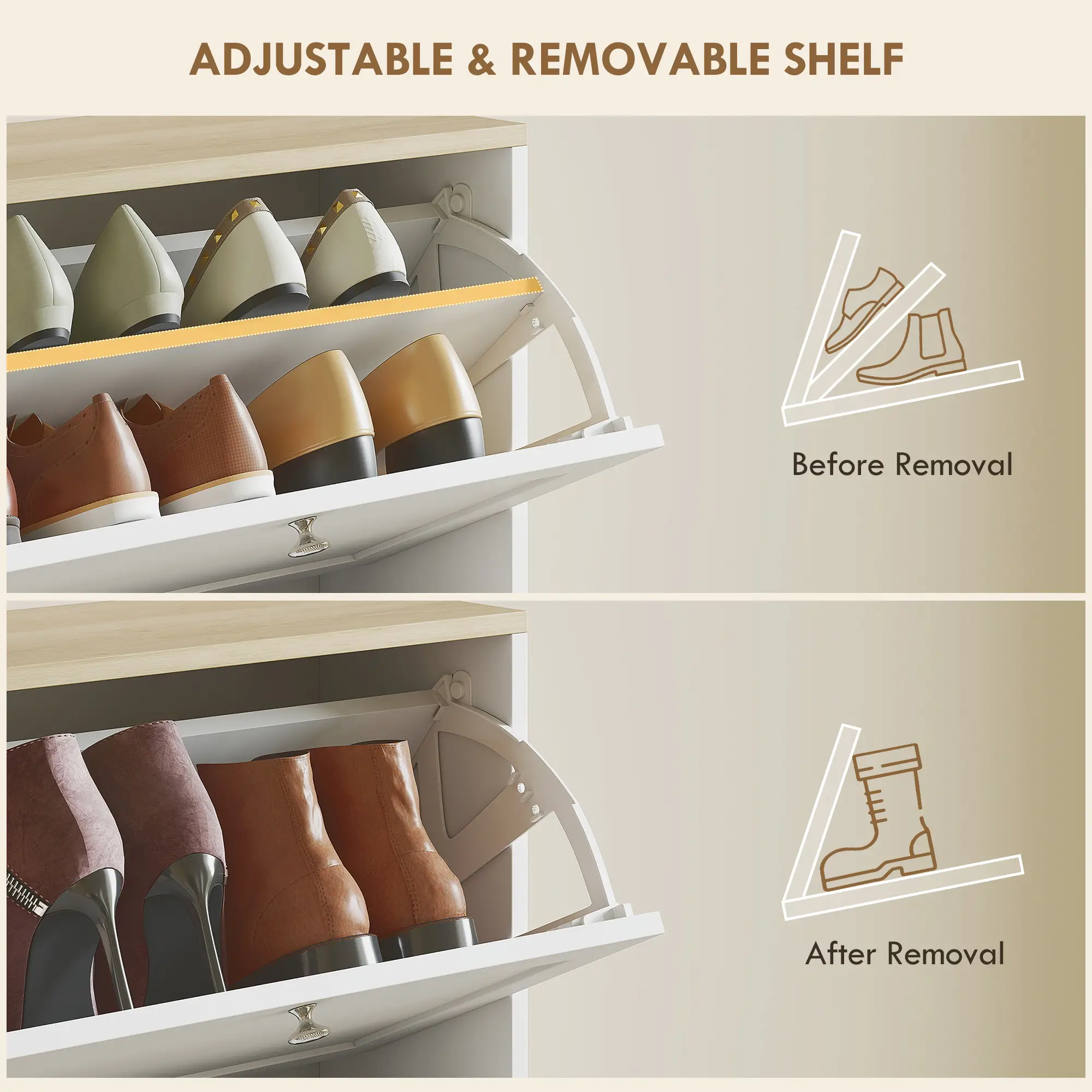 Modern Shoe Storage, 3 Flip Drawers, Adjustable Shelves, 18 Pairs, White - Image 5