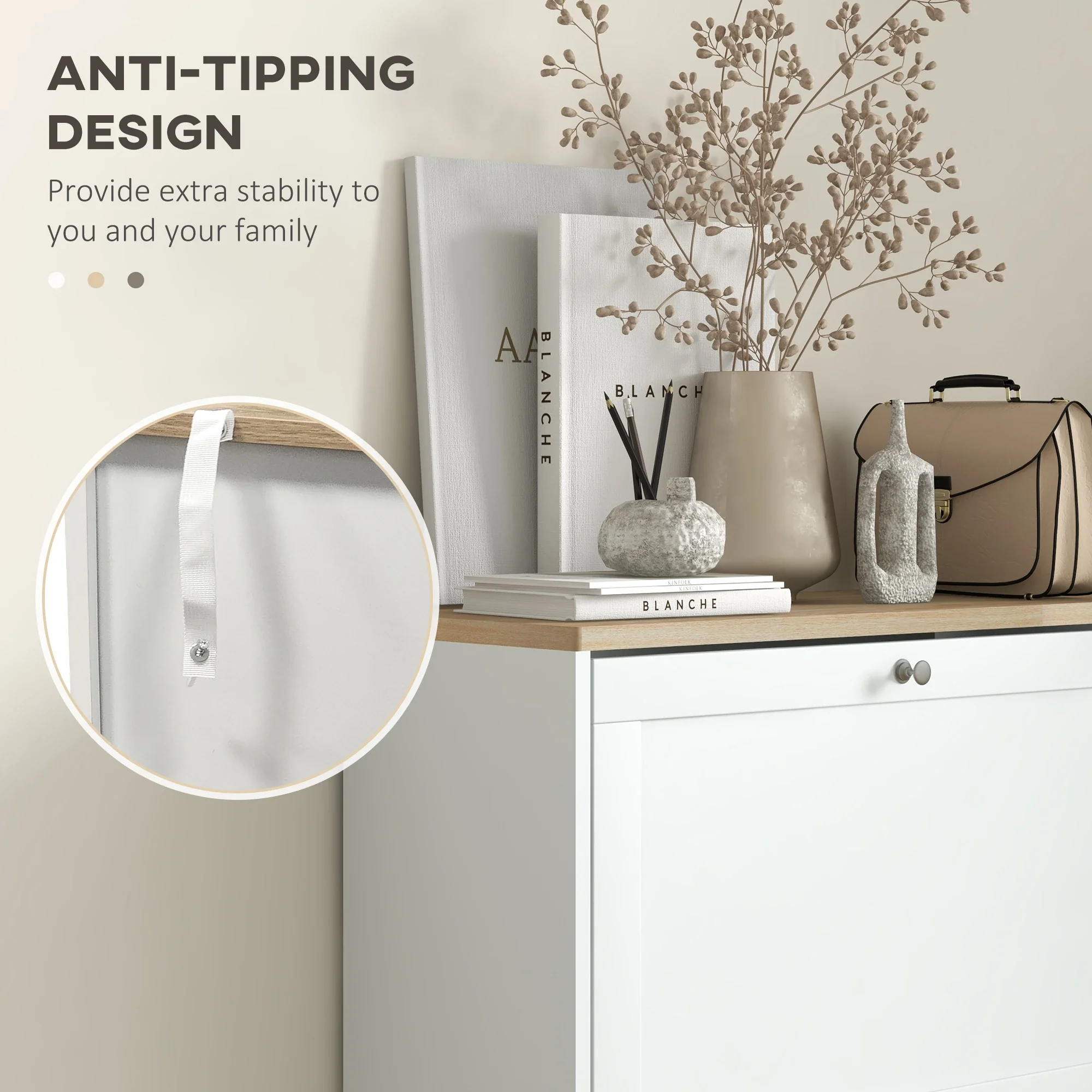 Modern Shoe Storage, 3 Flip Drawers, Adjustable Shelves, 18 Pairs, White - Image 7