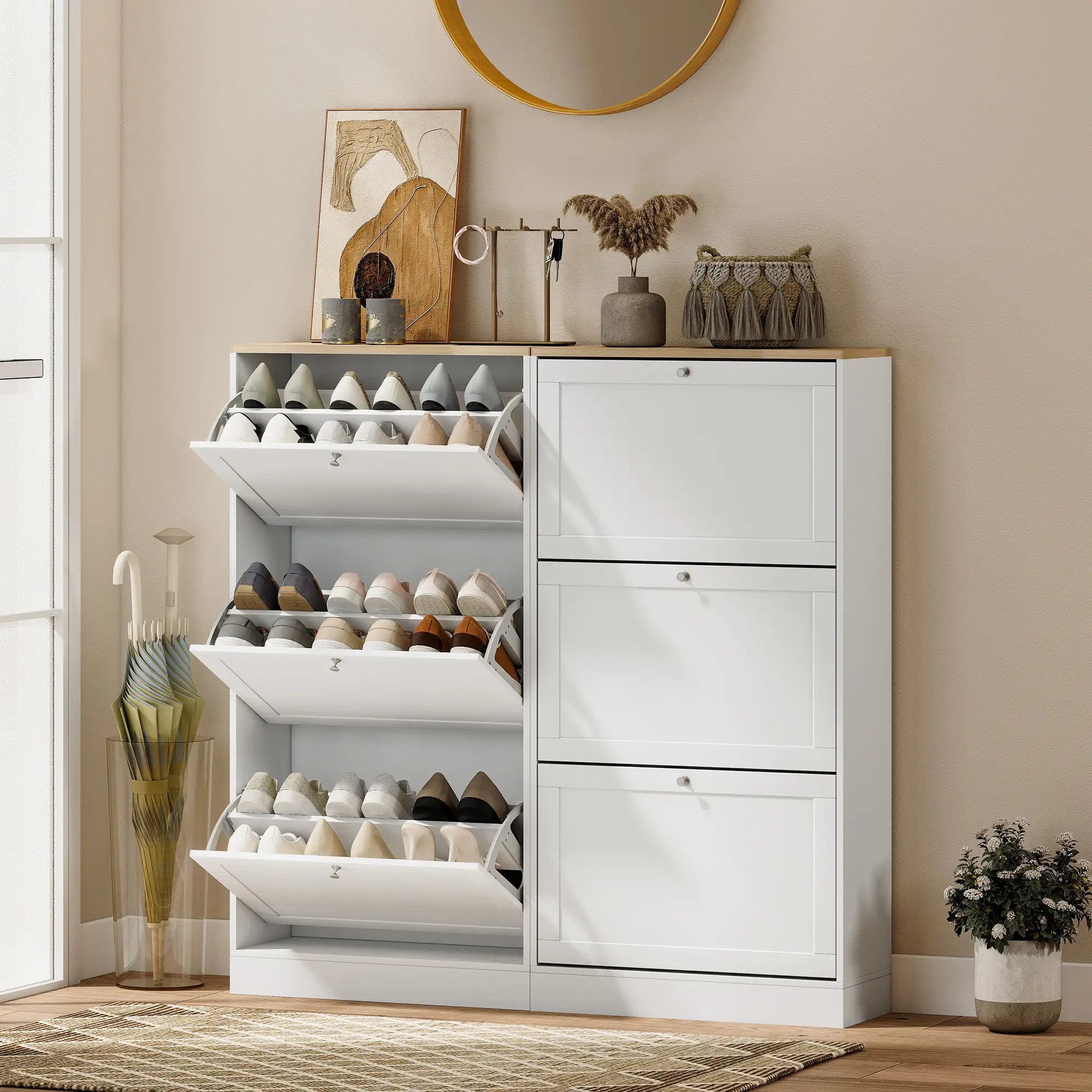 Modern Shoe Storage, 3 Flip Drawers, Adjustable Shelves, 18 Pairs, White - Image 9