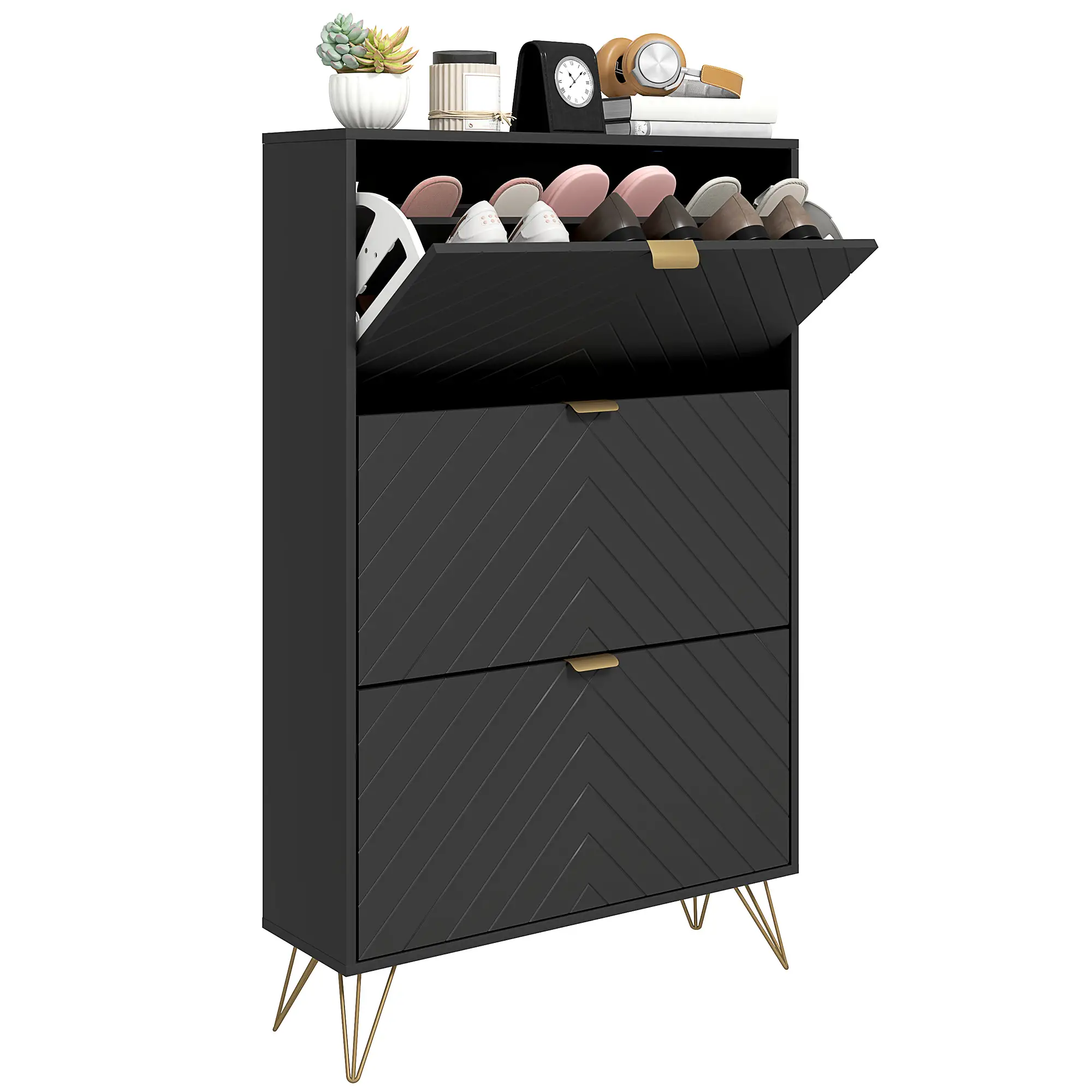Modern Shoe Storage Cabinet, 3 Flip Drawers for 18 Pairs, Narrow Organizer, Black - Image 11
