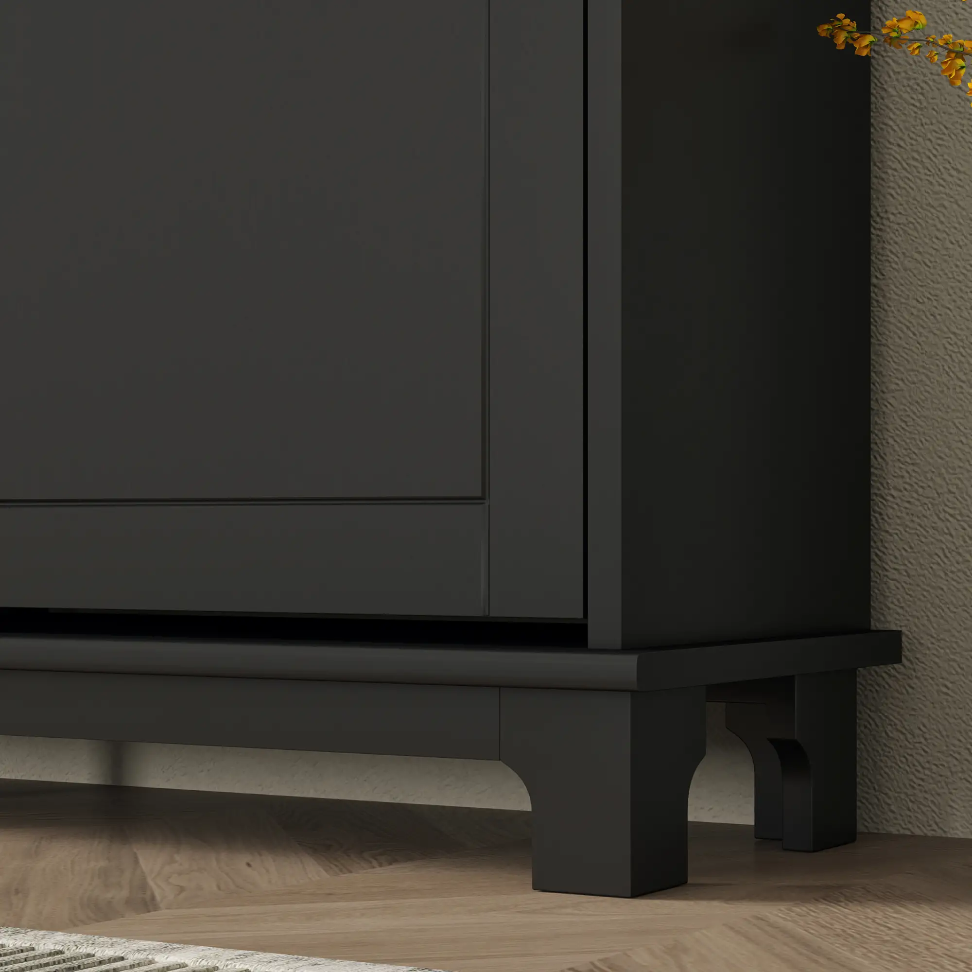 Modern Shoe Storage Cabinet, 4 Flip Drawers, Adjustable Shelves, 5 Legs, Black - Image 10