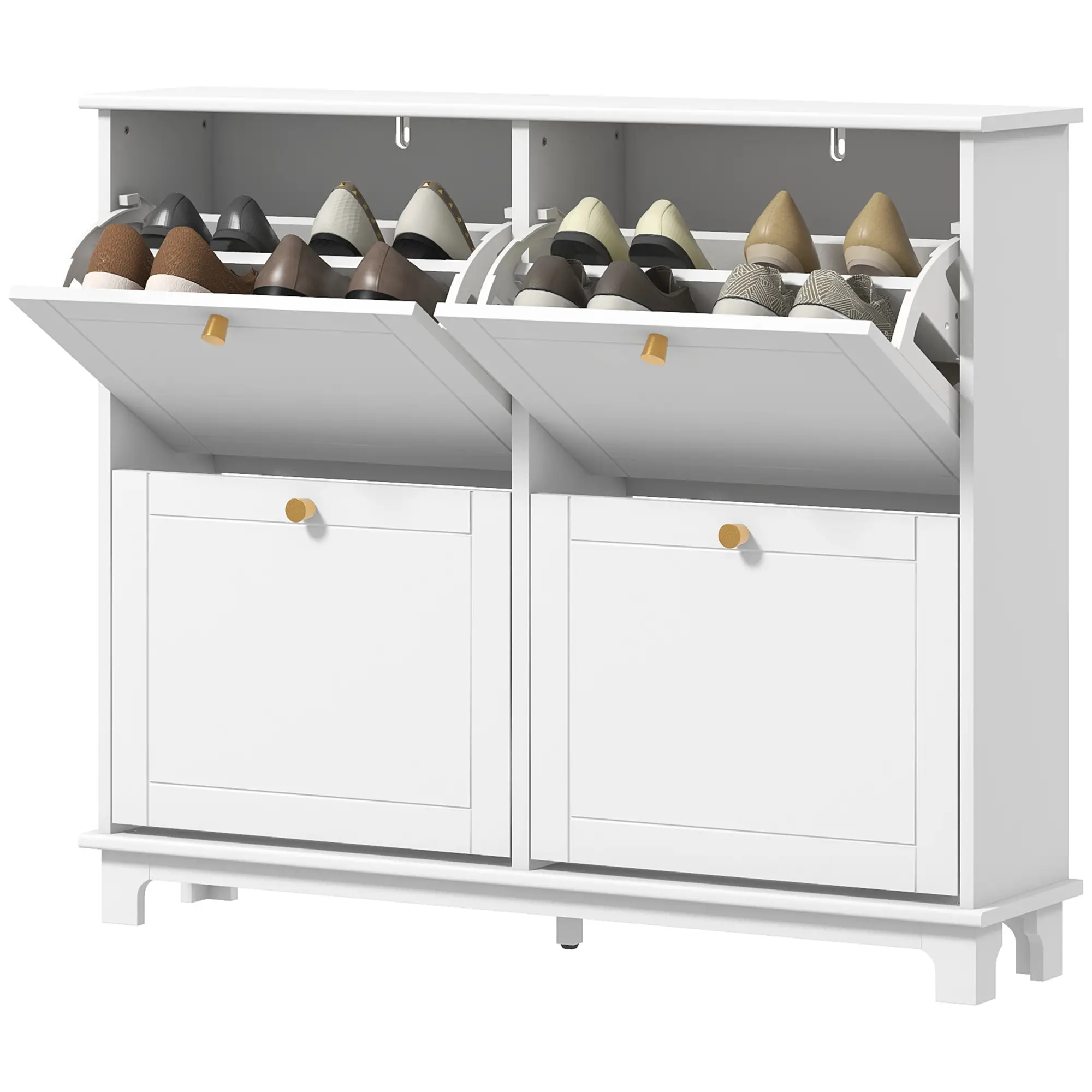 Modern Shoe Storage Cabinet, 4 Flip Drawers, Adjustable Shelves, White