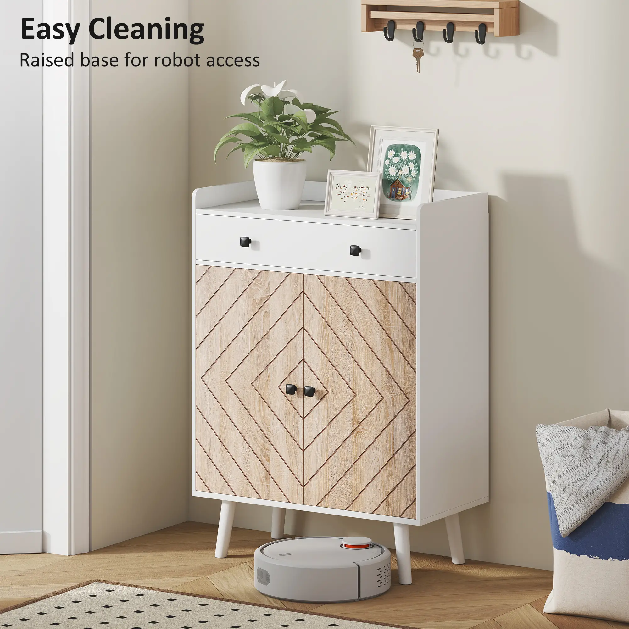 Modern Shoe Storage Cabinet, Adjustable Shelves, Drawer for 12 Pairs, White - Image 10