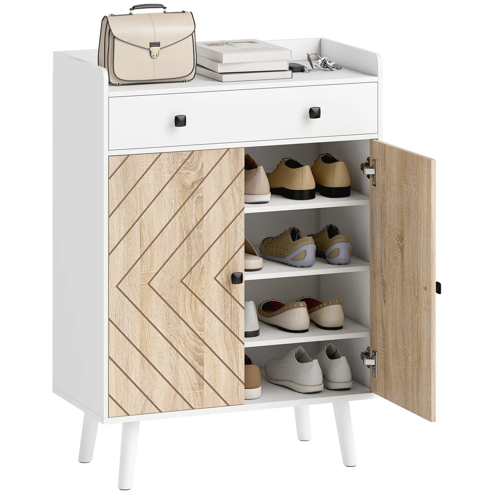 Modern Shoe Storage Cabinet, Adjustable Shelves, Drawer for 12 Pairs, White - Image 11