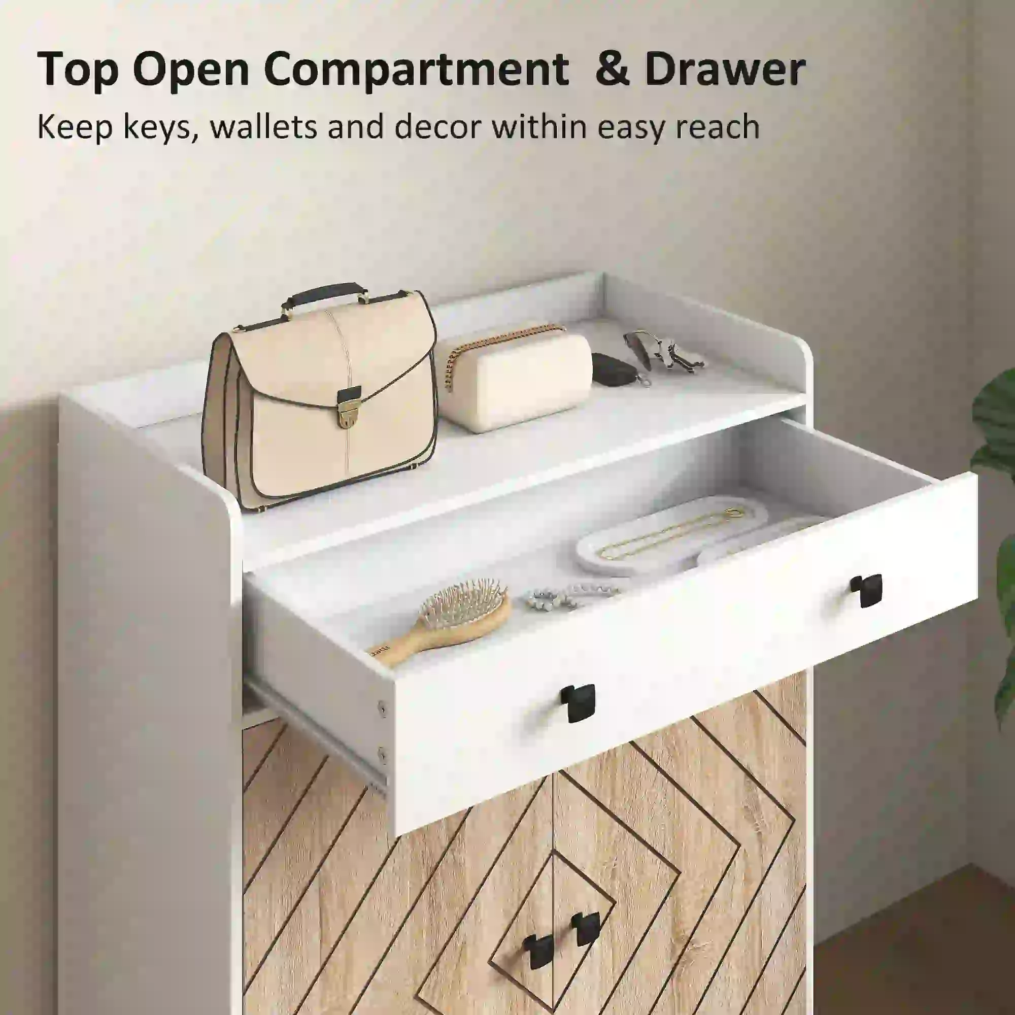 Modern Shoe Storage Cabinet, Adjustable Shelves, Drawer for 12 Pairs, White - Image 6