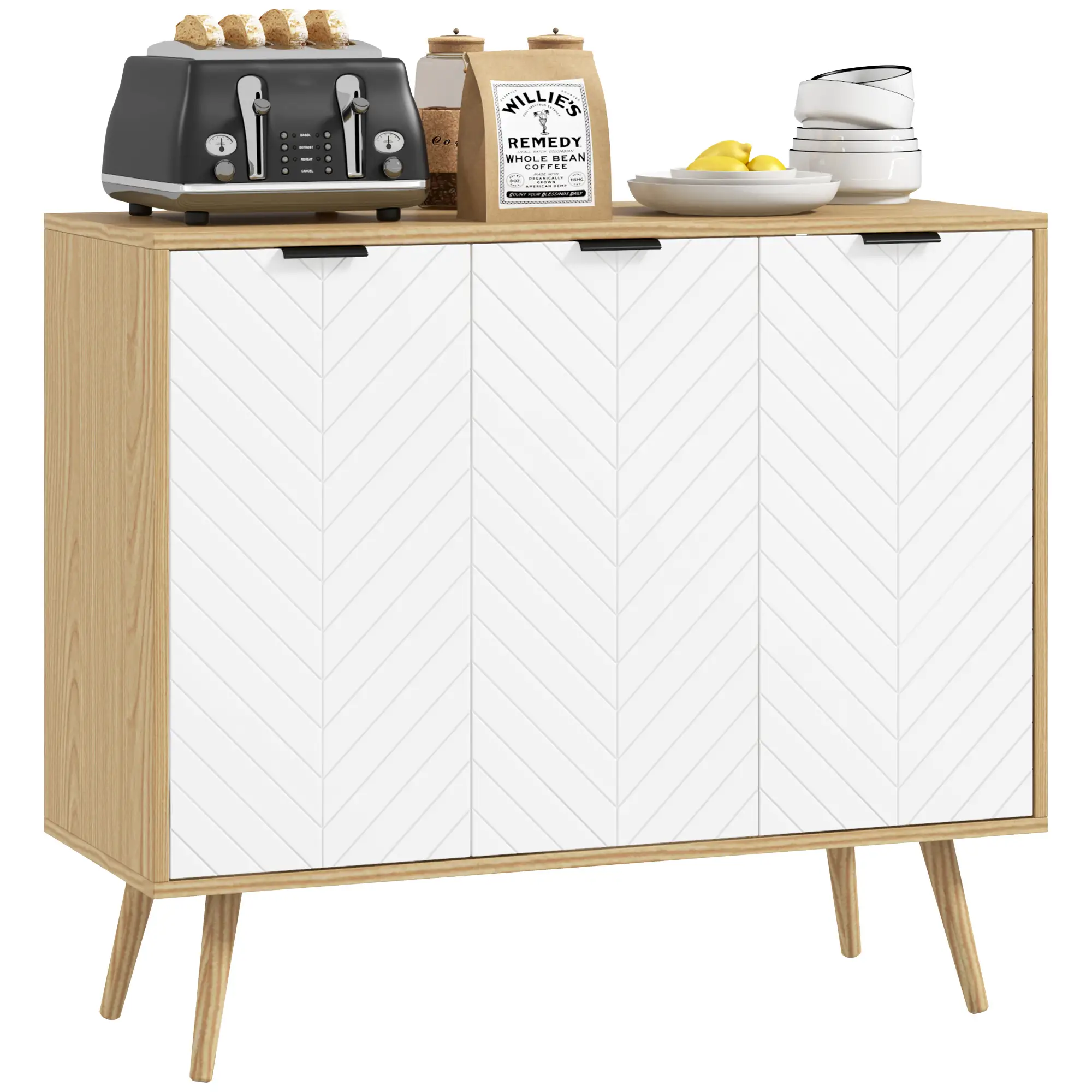 Modern Sideboard and Buffet, Dining Room Cabinet with Adjustable Shelves for Kitchen, Living Room, Natural - Image 11
