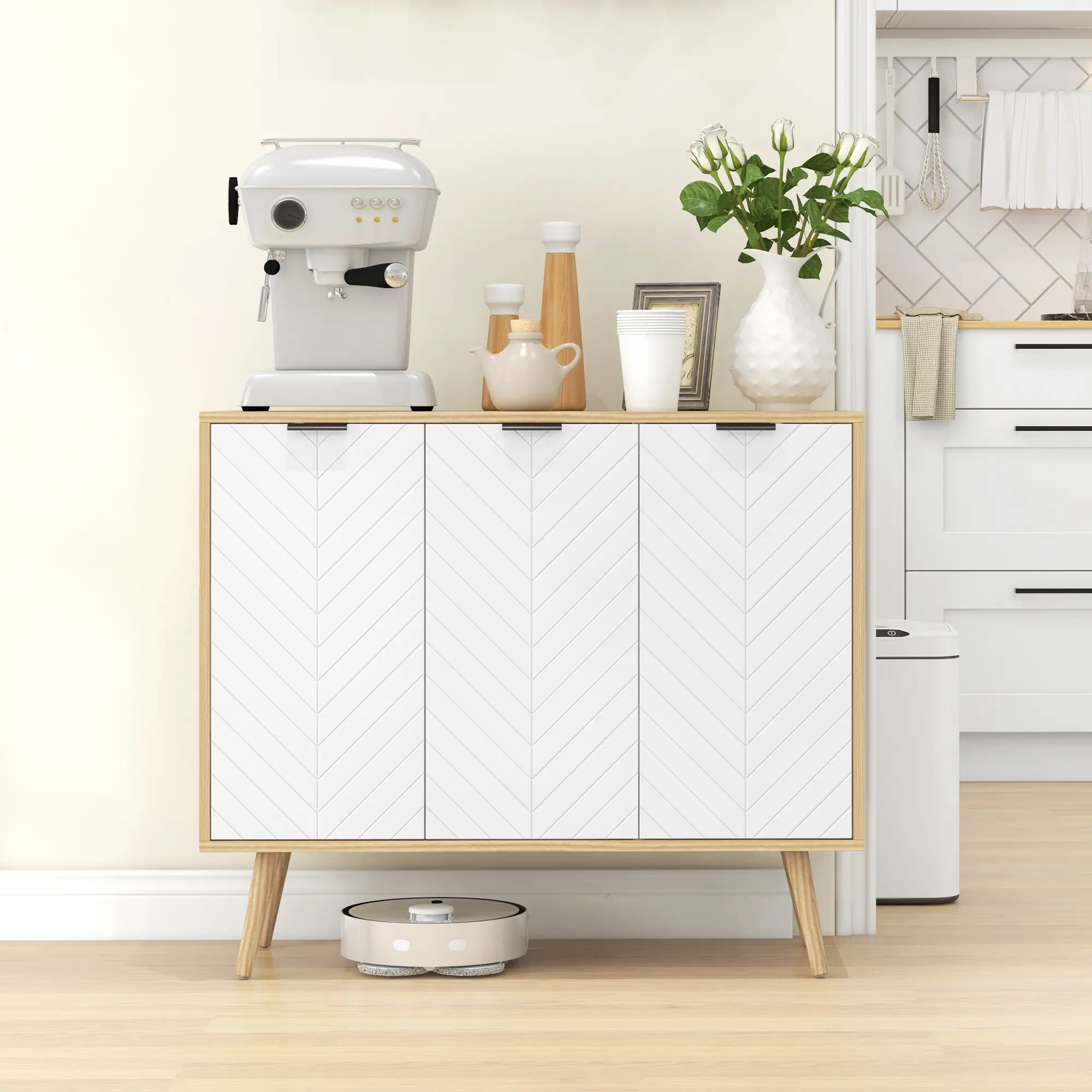 Modern Sideboard and Buffet, Dining Room Cabinet with Adjustable Shelves for Kitchen, Living Room, Natural - Image 2