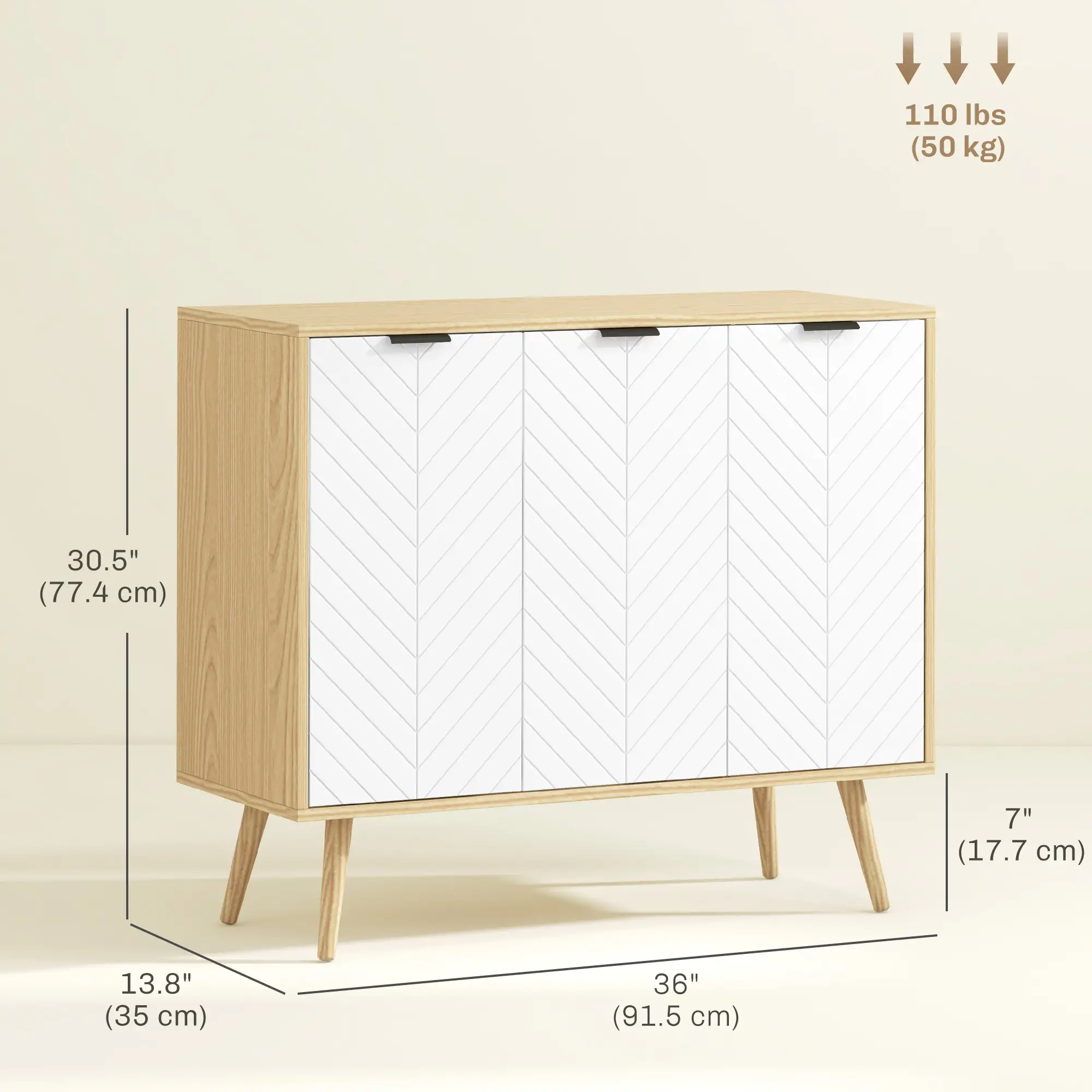 Modern Sideboard and Buffet, Dining Room Cabinet with Adjustable Shelves for Kitchen, Living Room, Natural - Image 3