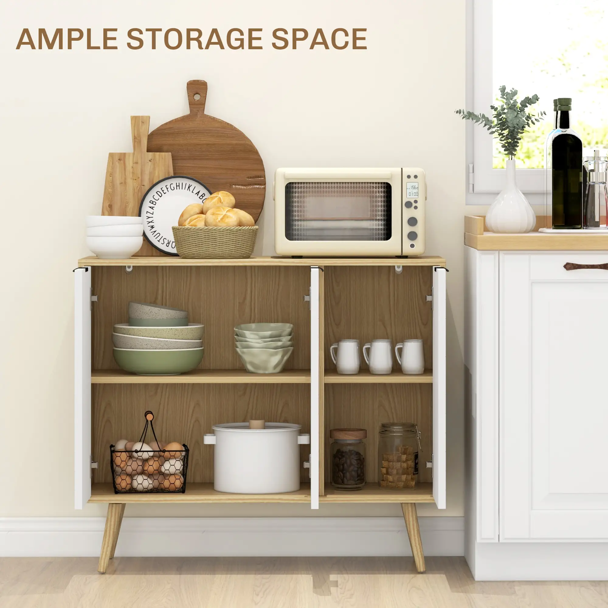 Modern Sideboard and Buffet, Dining Room Cabinet with Adjustable Shelves for Kitchen, Living Room, Natural - Image 4