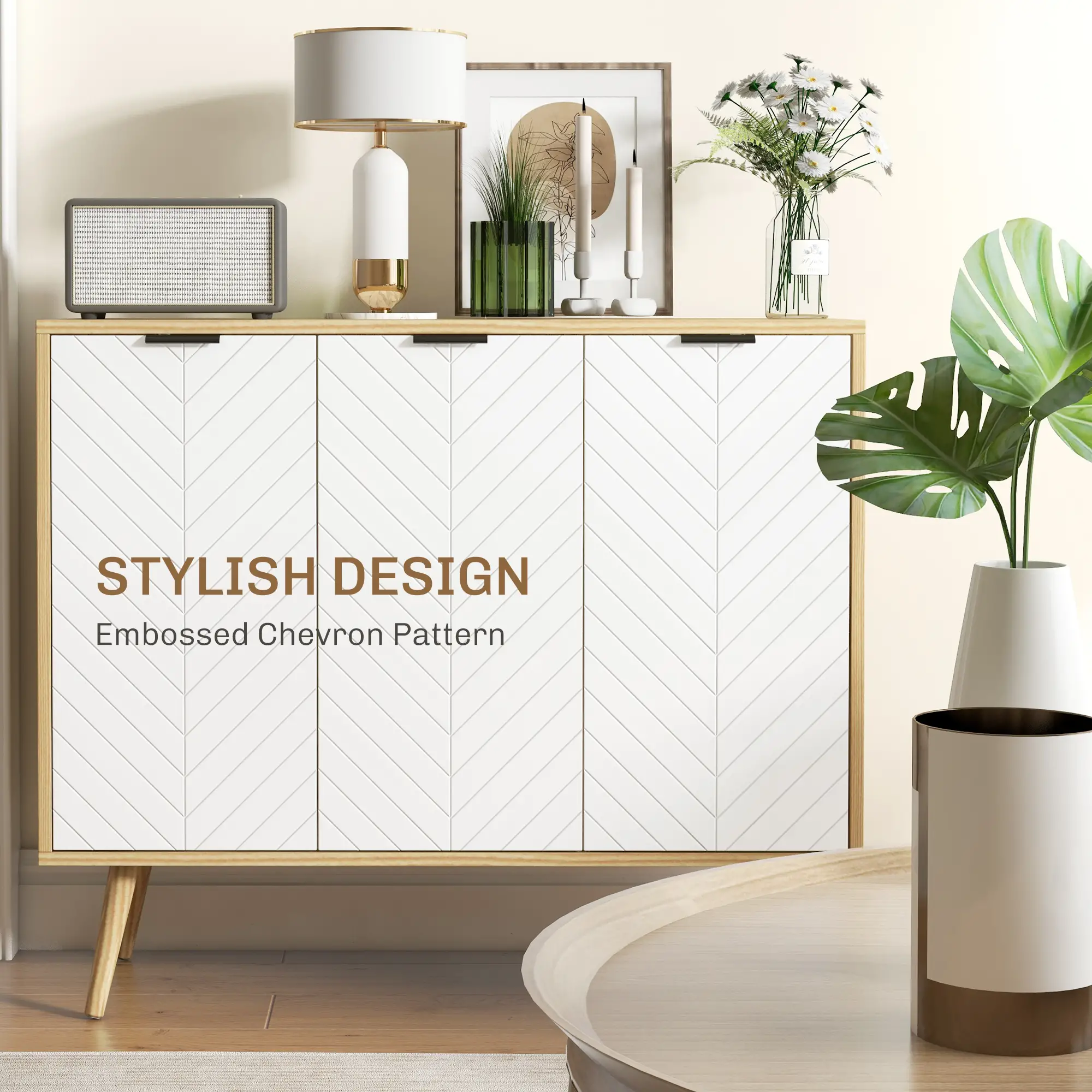 Modern Sideboard and Buffet, Dining Room Cabinet with Adjustable Shelves for Kitchen, Living Room, Natural - Image 5