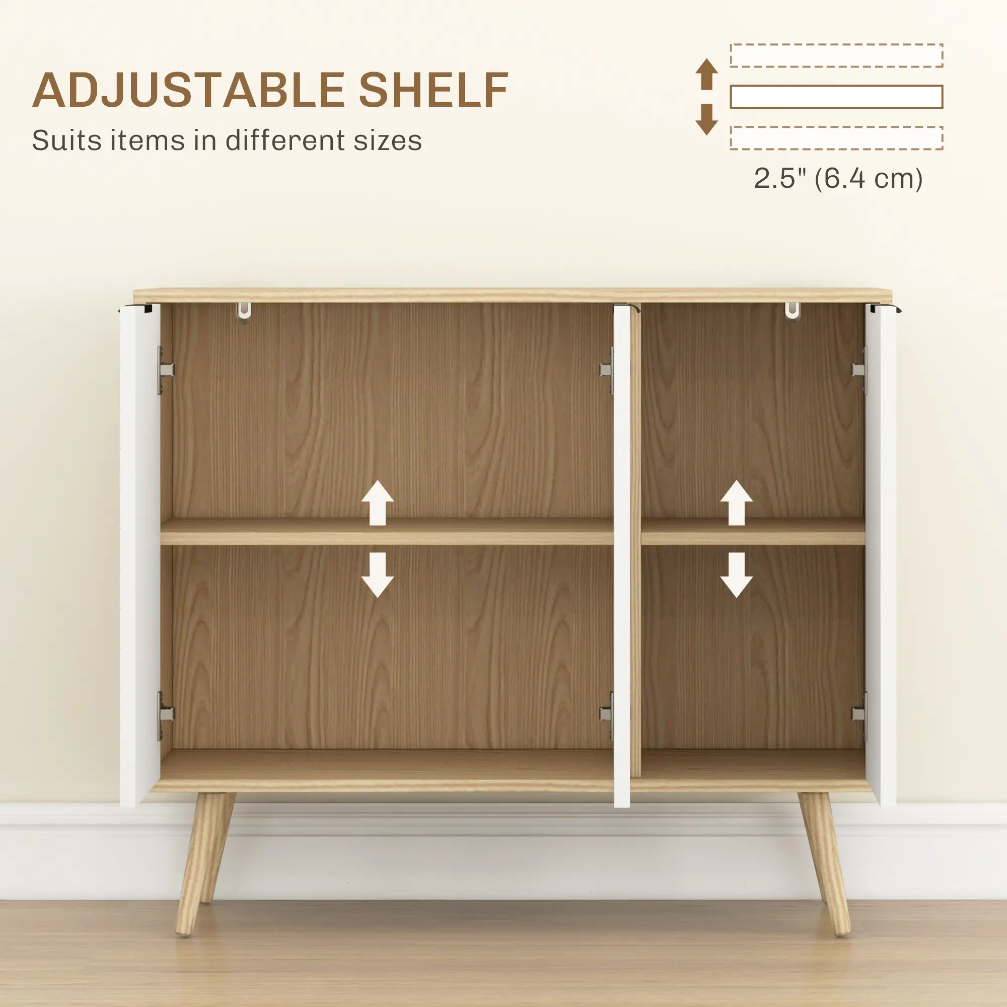Modern Sideboard and Buffet, Dining Room Cabinet with Adjustable Shelves for Kitchen, Living Room, Natural - Image 6