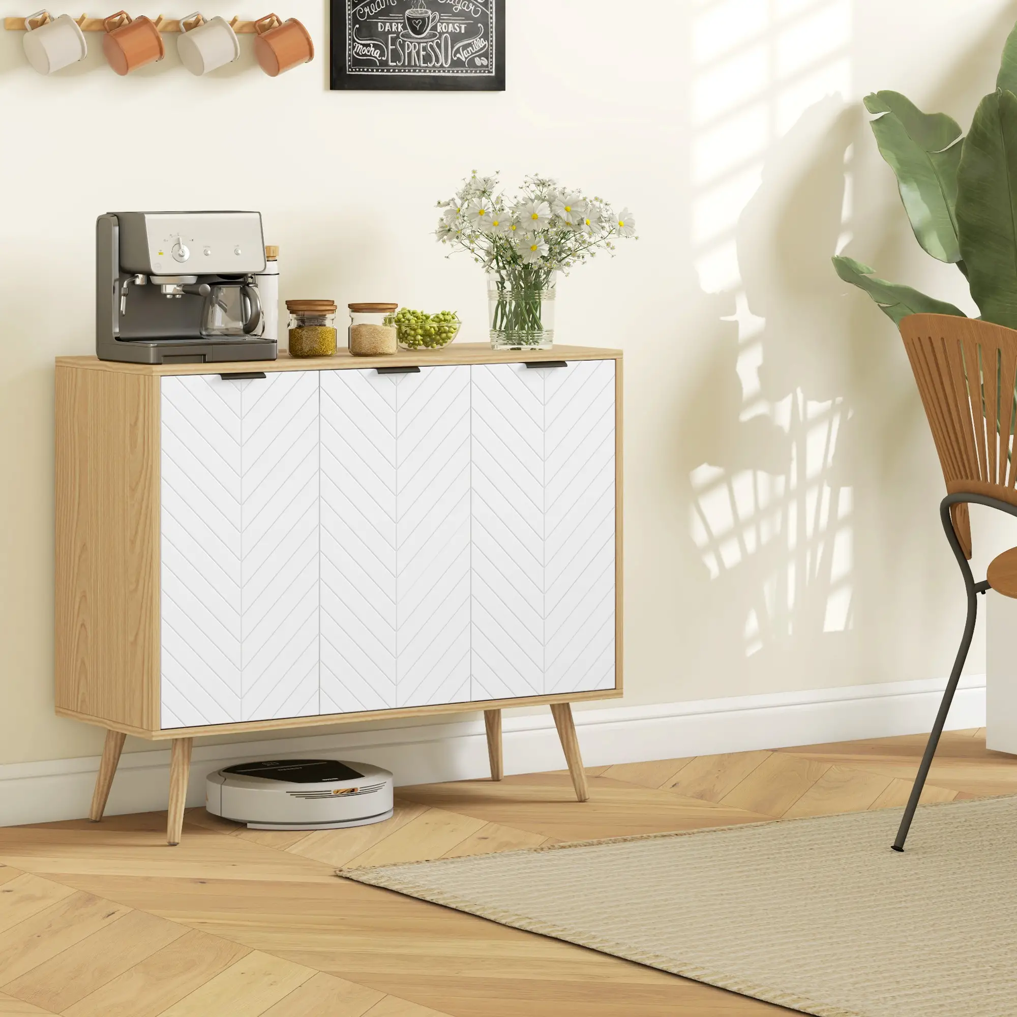 Modern Sideboard and Buffet, Dining Room Cabinet with Adjustable Shelves for Kitchen, Living Room, Natural - Image 8