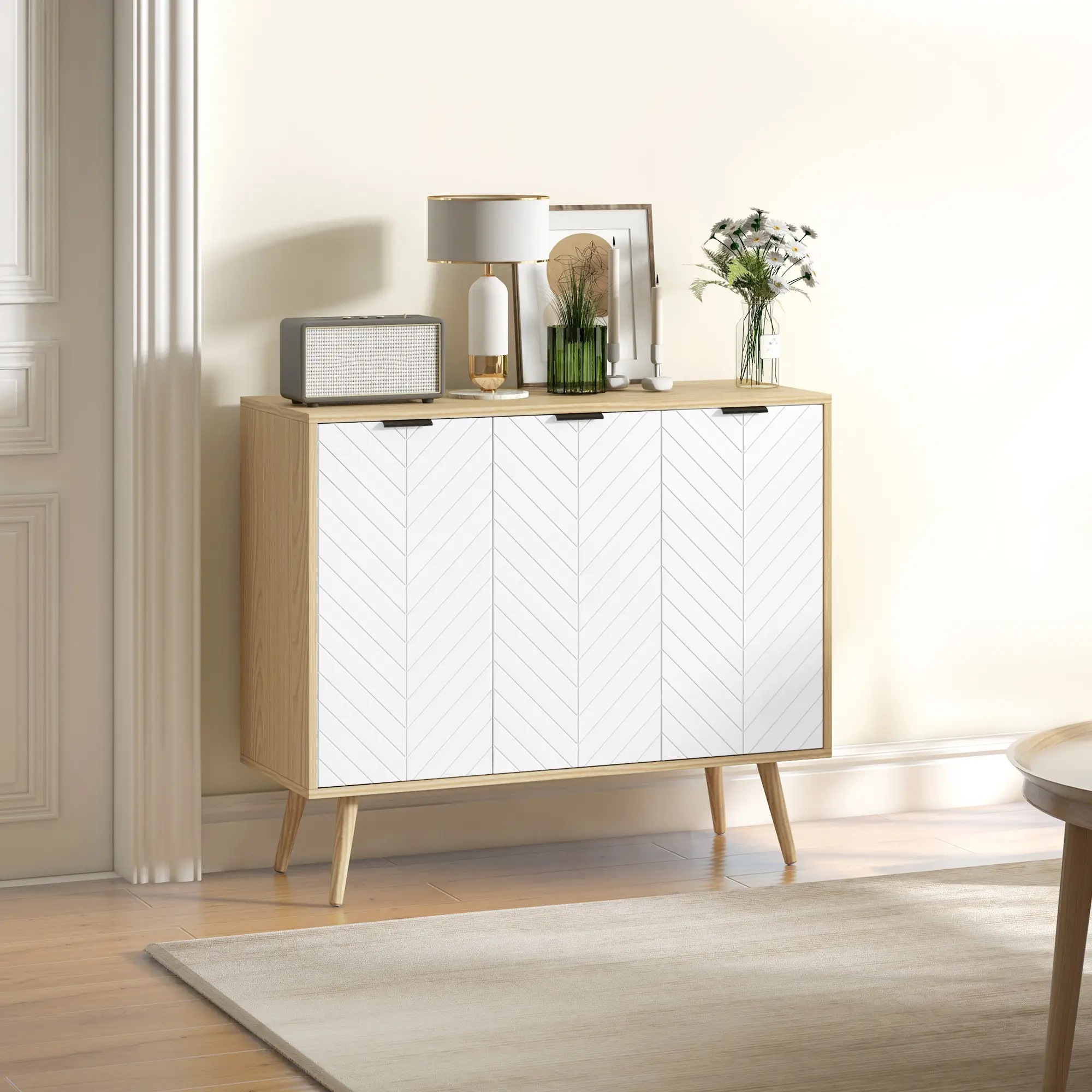 Modern Sideboard and Buffet, Dining Room Cabinet with Adjustable Shelves for Kitchen, Living Room, Natural - Image 9