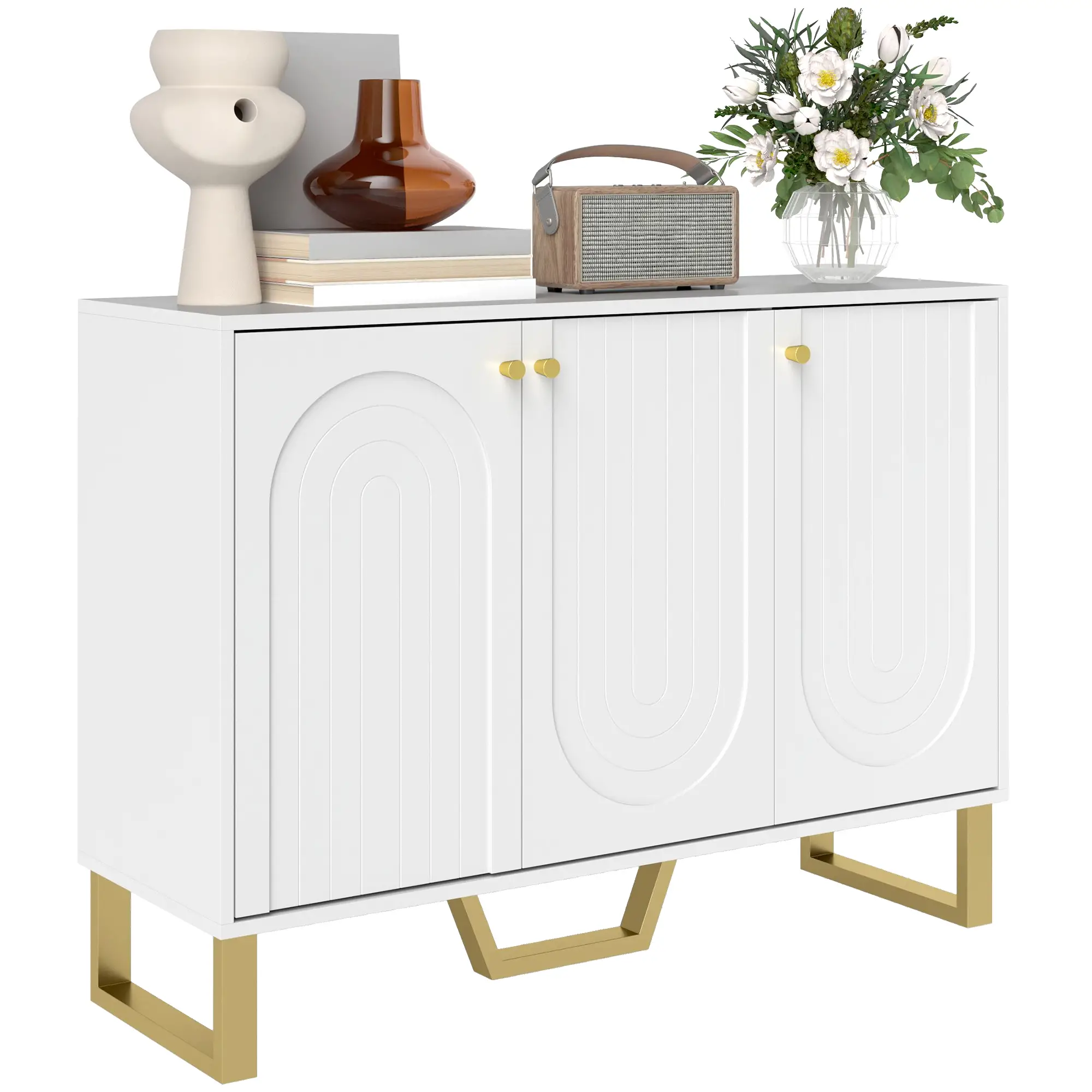 Modern Sideboard Buffet, 3 Doors, Adjustable Shelves, White - Image 11
