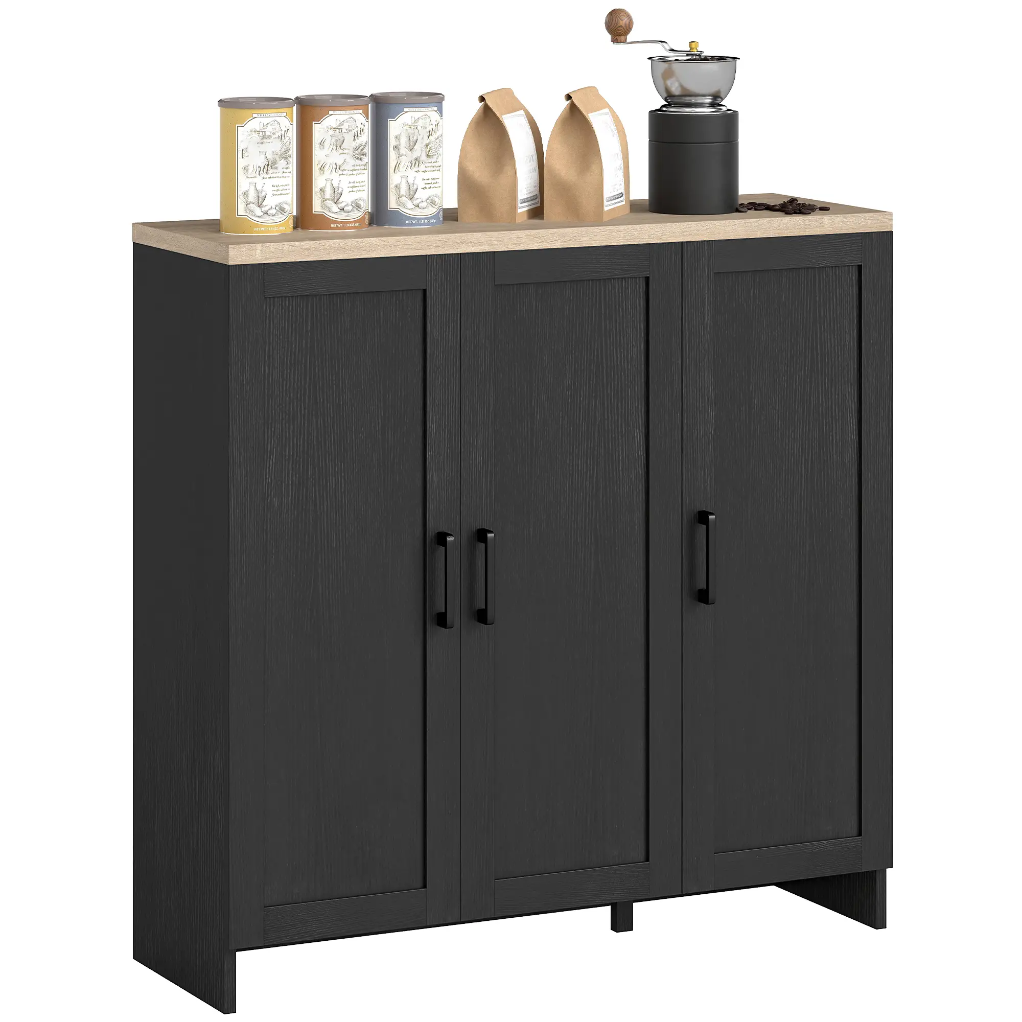 Modern Sideboard Buffet Cabinet, 3 Doors Adjustable Shelves, Black - Image 11